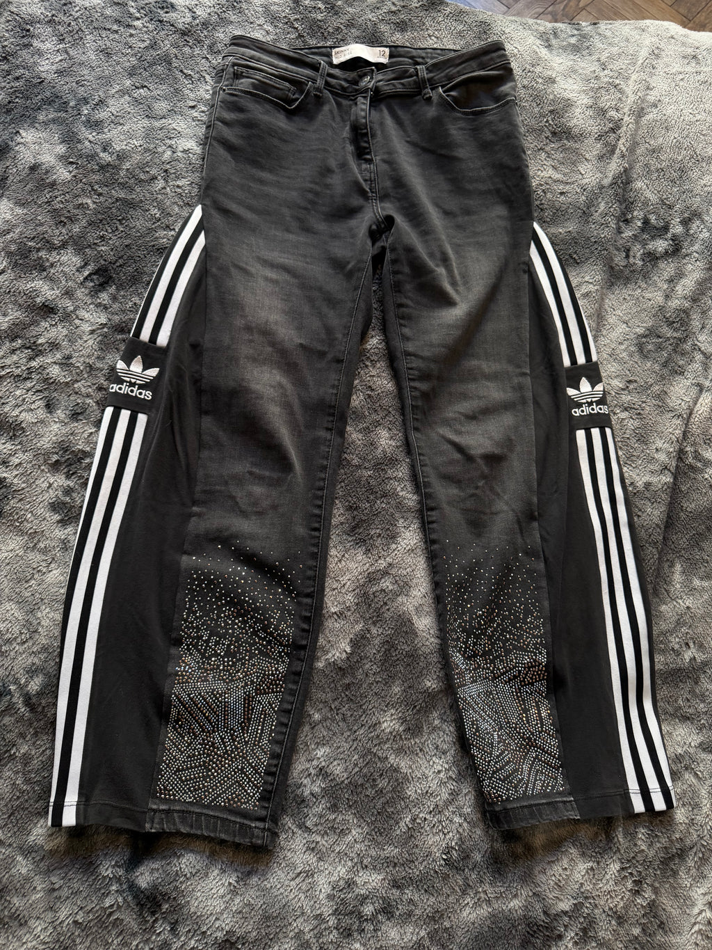 Adidas Style Rhinestone Baggy Track Pants – Wide Leg – 3 Stripes