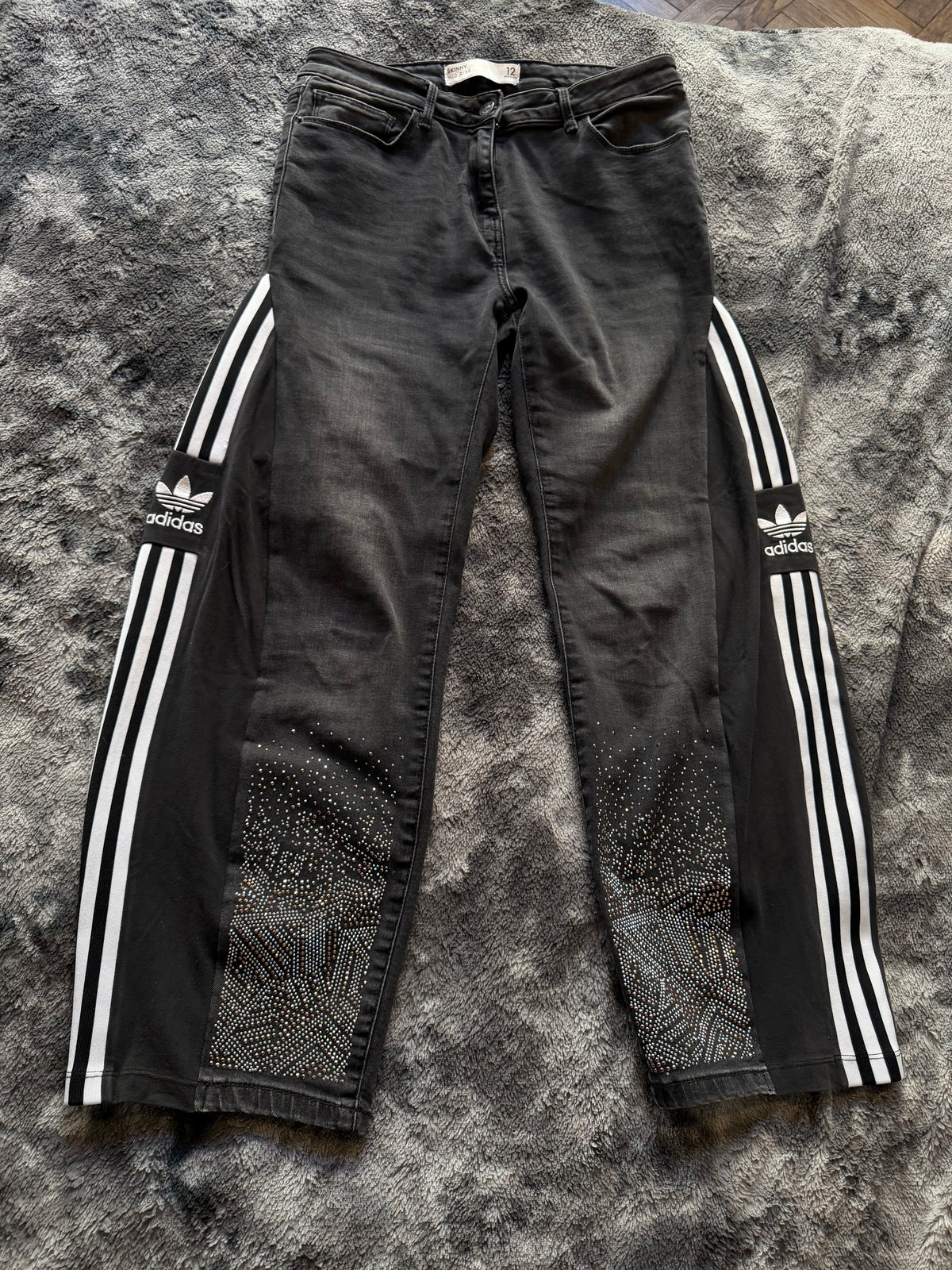 Adidas Style Rhinestone Baggy Track Pants – Wide Leg – 3 Stripes