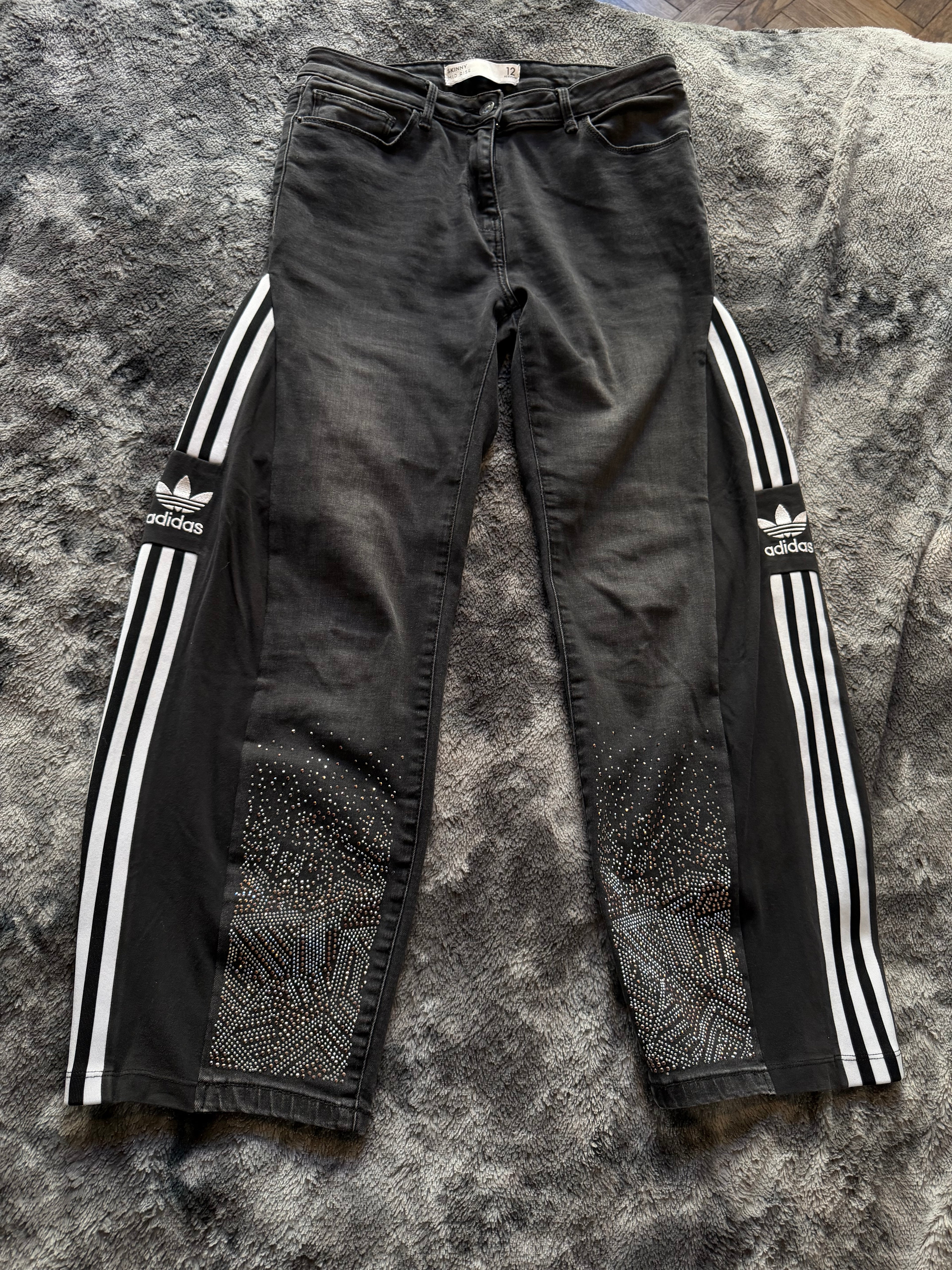 Adidas Style Rhinestone Baggy Track Pants – Wide Leg – 3 Stripes