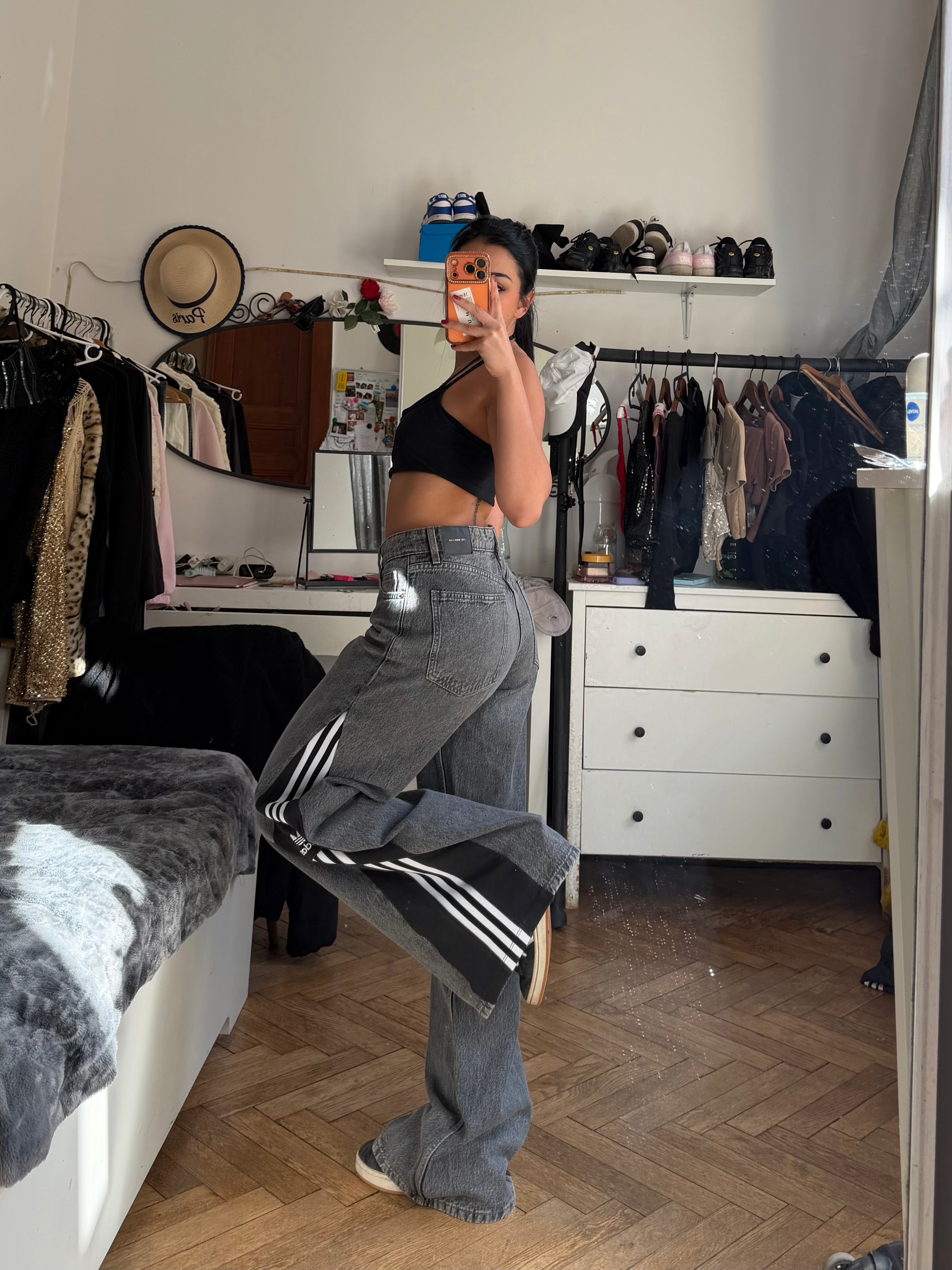 Custom Baggy Flared Jeans 3 Stripes – One of a Kind – Size S