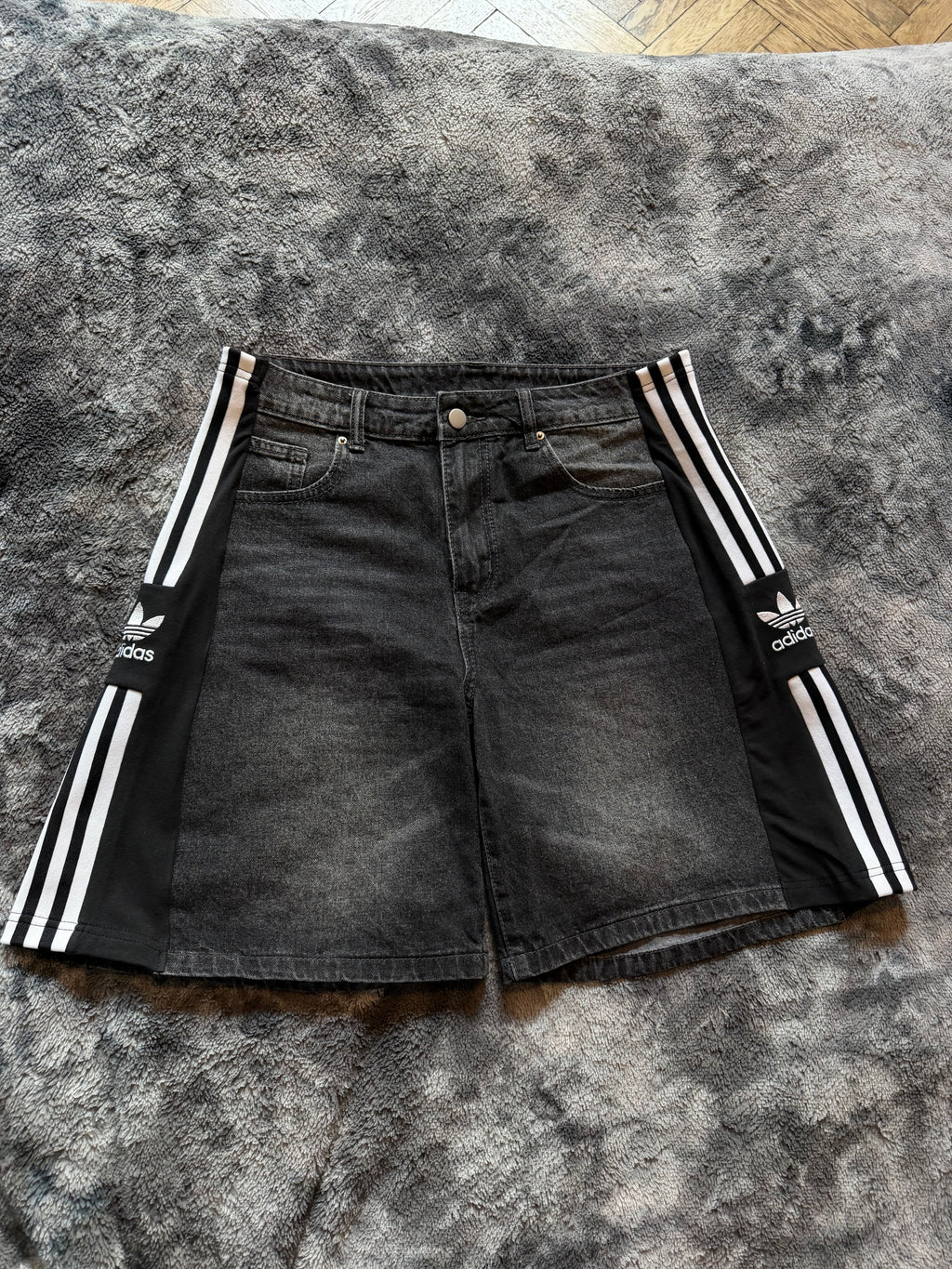 Custom Black/Grey Denim Shorts – One of a Kind – Size M/L