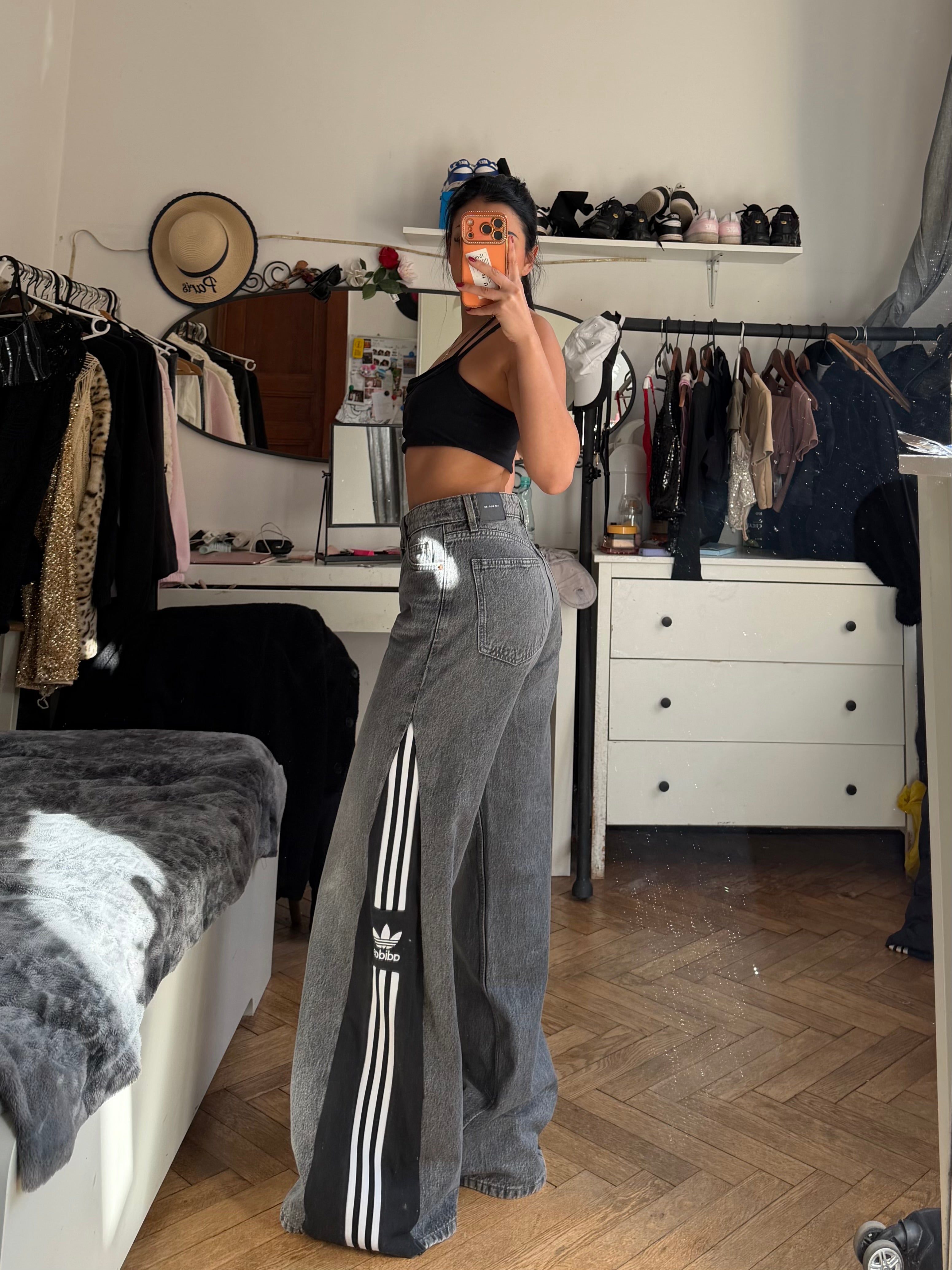 Custom Baggy Flared Jeans 3 Stripes – One of a Kind – Size S