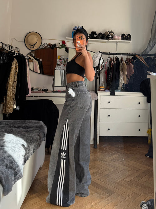 Custom Baggy Flared Jeans 3 Stripes – One of a Kind – Size S