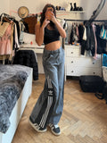 Adidas Dark Grey Balloon Baggy Jeans – 3 Stripes – Size M
