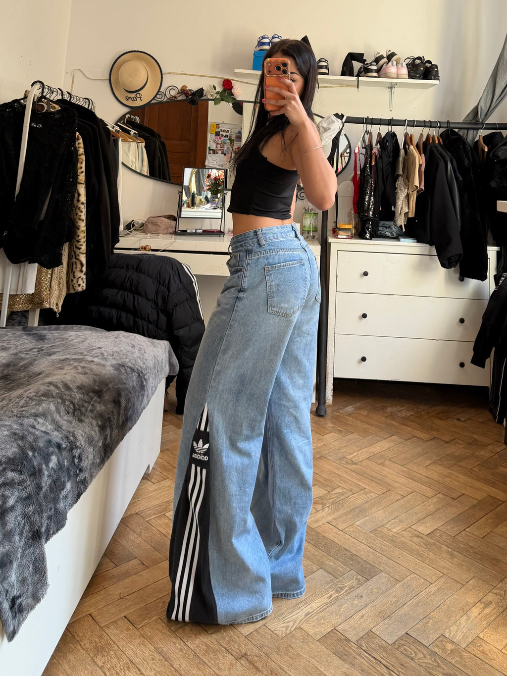 Custom Baggy Flared Jeans 3 Stripes – One of a Kind – Size M