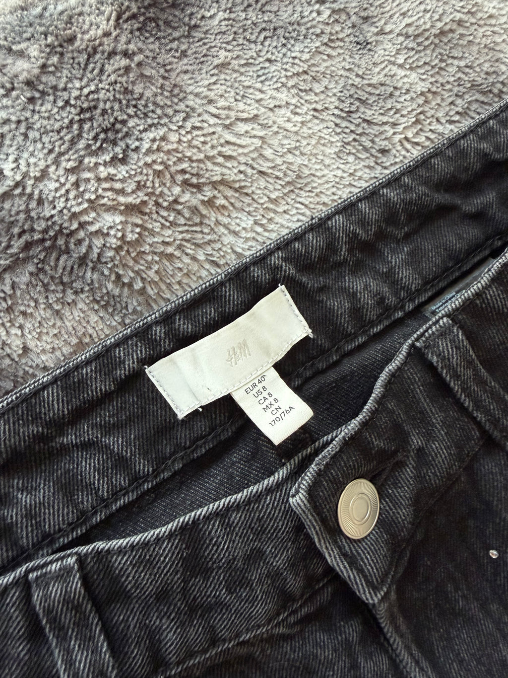 Custom Black & Grey Jeans with Diamond Details and Three Stripes – One of a Kind – Size M
