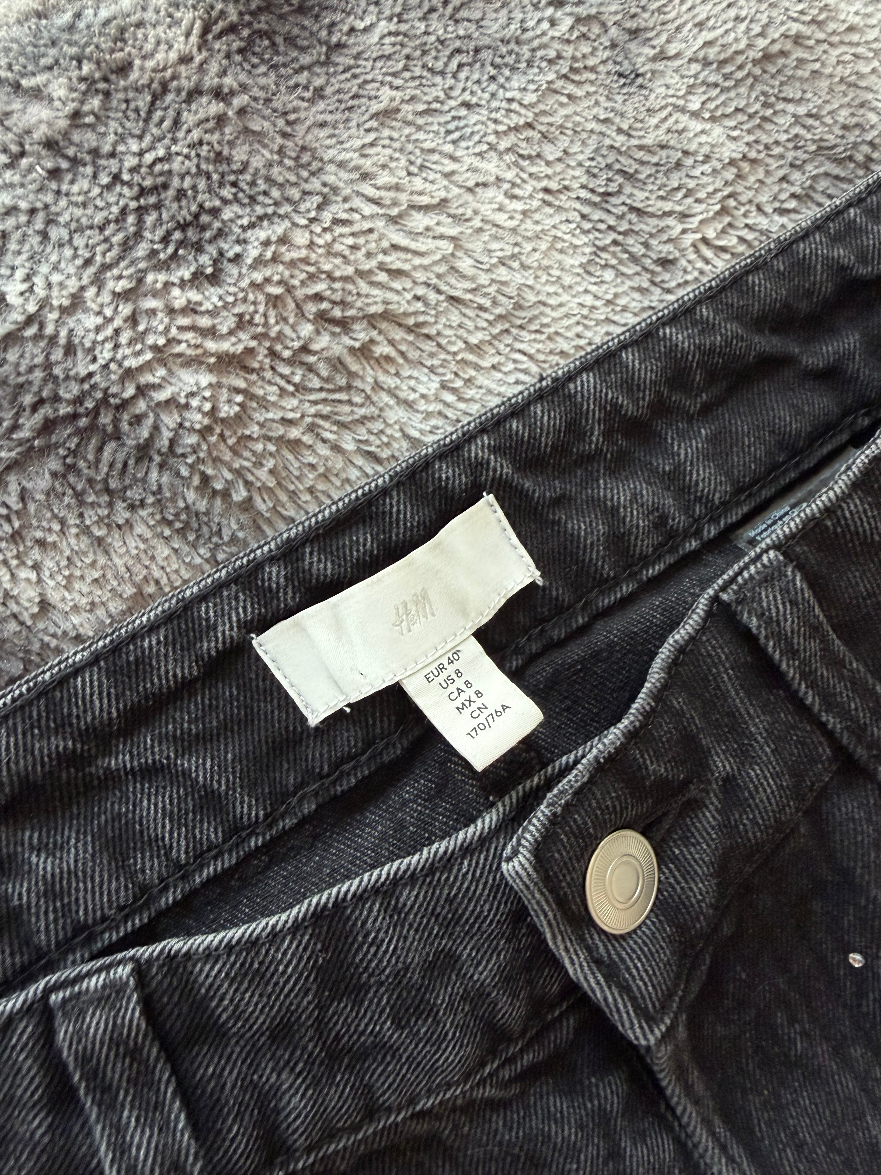 Custom Black & Grey Jeans with Diamond Details and Three Stripes – One of a Kind – Size M