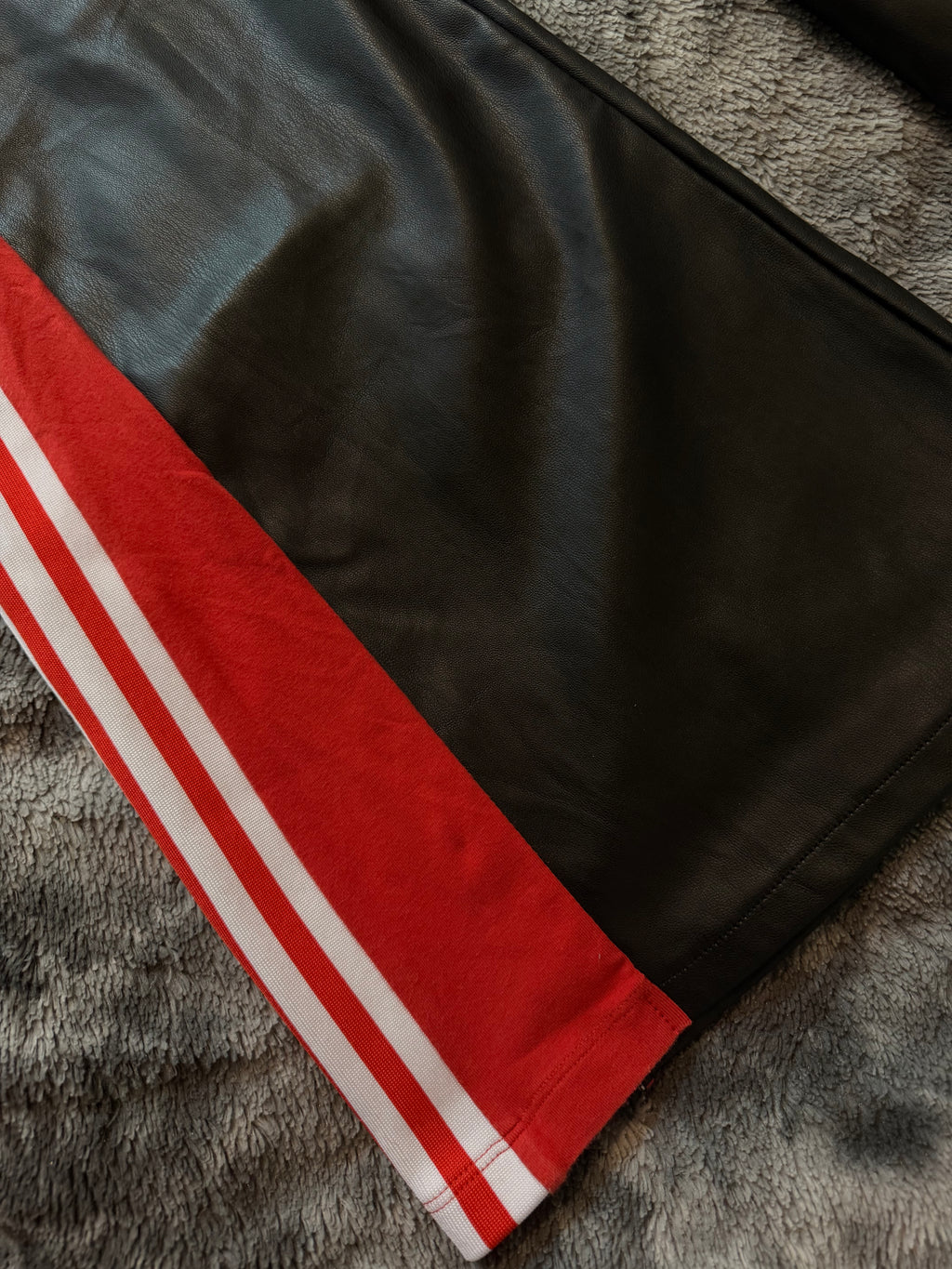 Black Leather 3-Stripes Red Flare Pants – Size S/XS