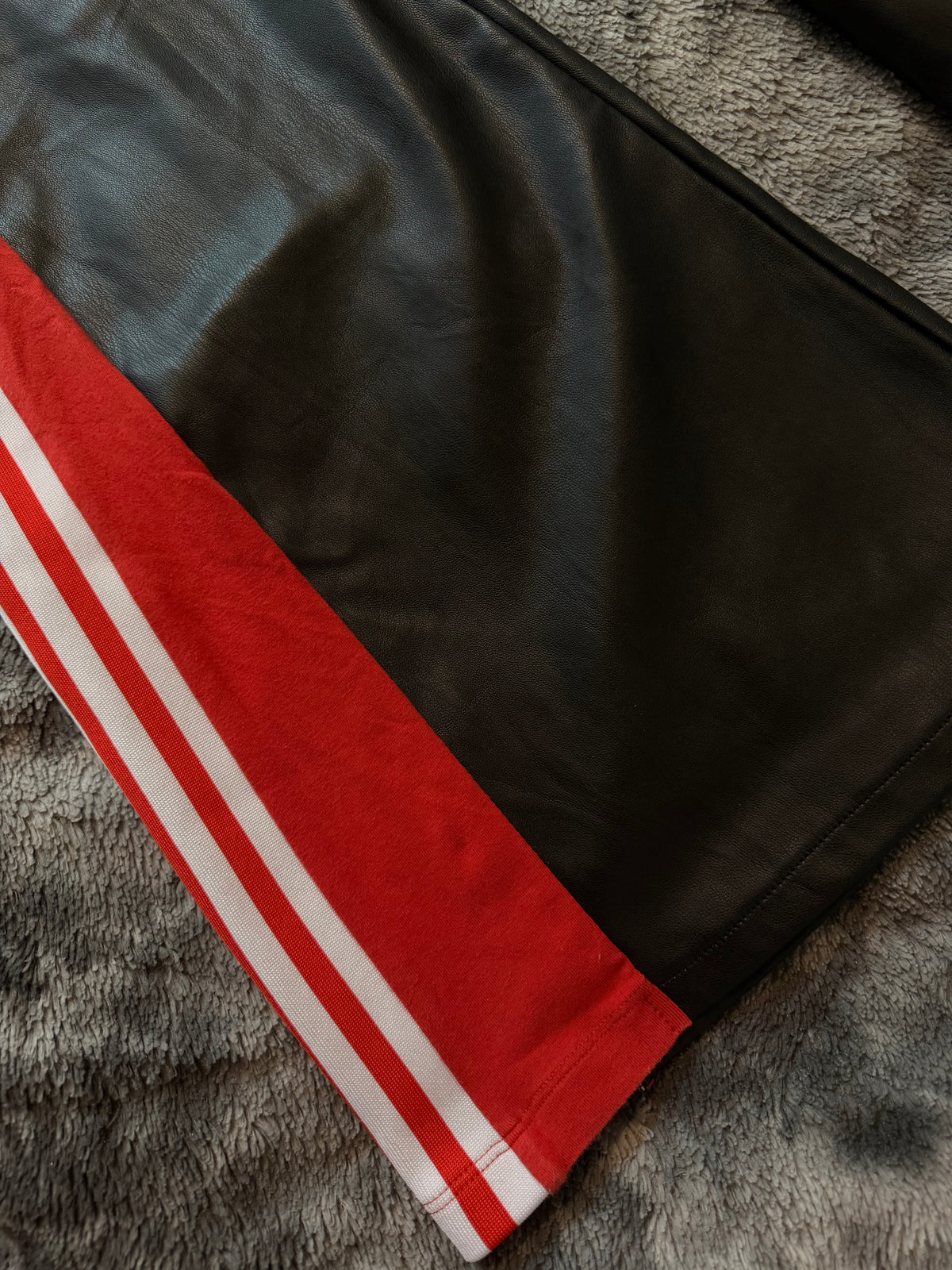 Black Leather 3-Stripes Red Flare Pants – Size S/XS