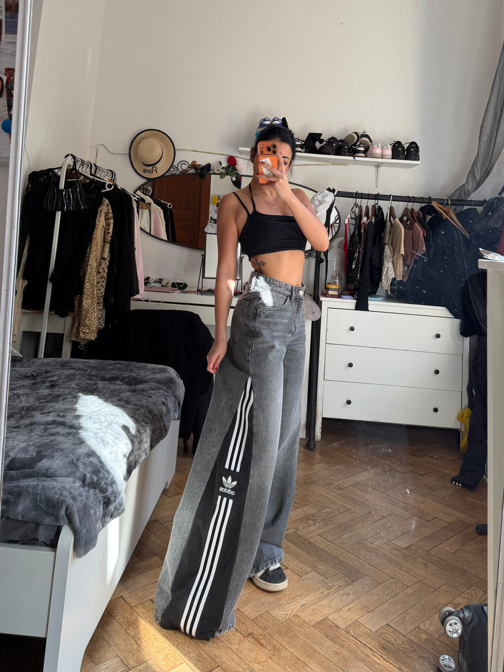 Custom Baggy Flared Jeans 3 Stripes – One of a Kind – Size S