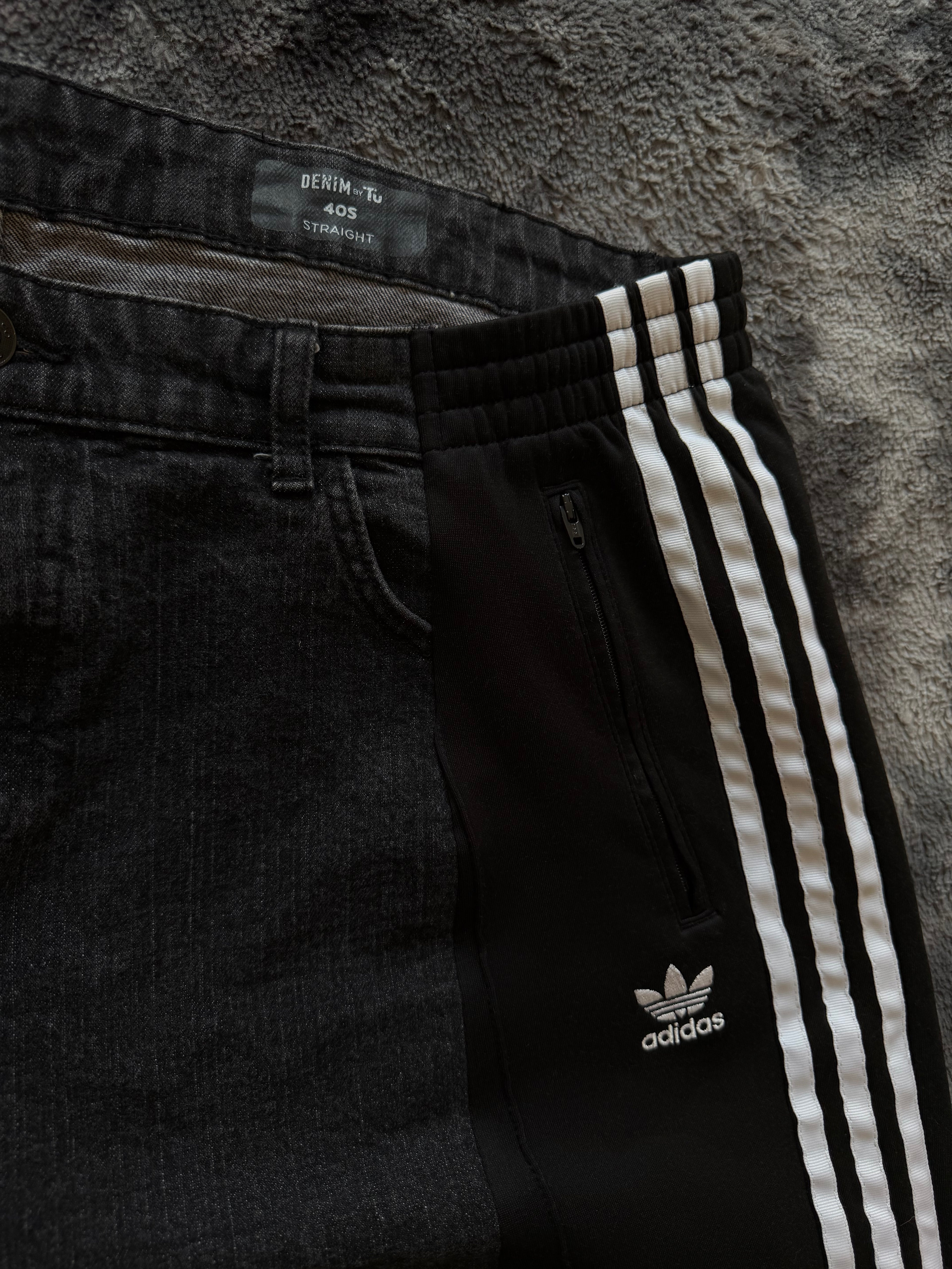 🩶 Custom Oversized Jeans with Cargo Pockets & Three Stripes – One of a Kind – Size XXL