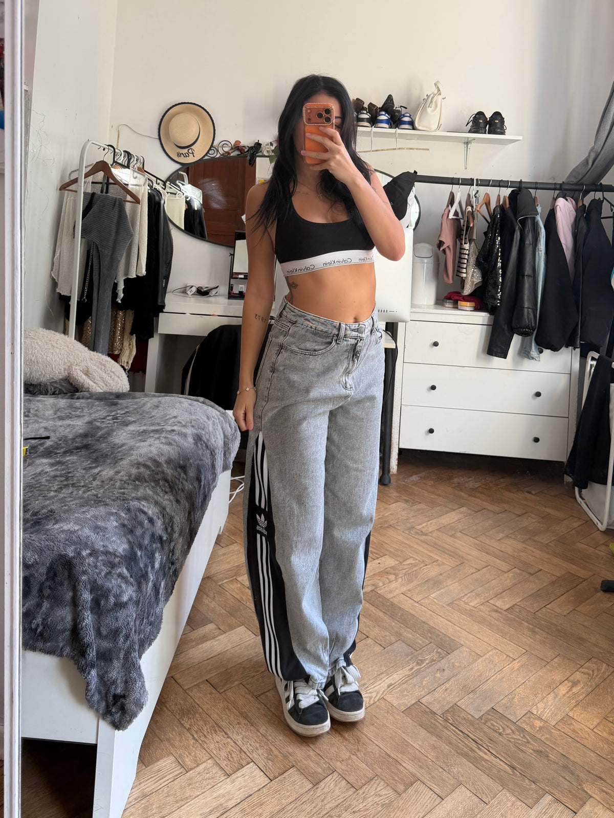 Grey Denim 3-Stripes Pants – Size M