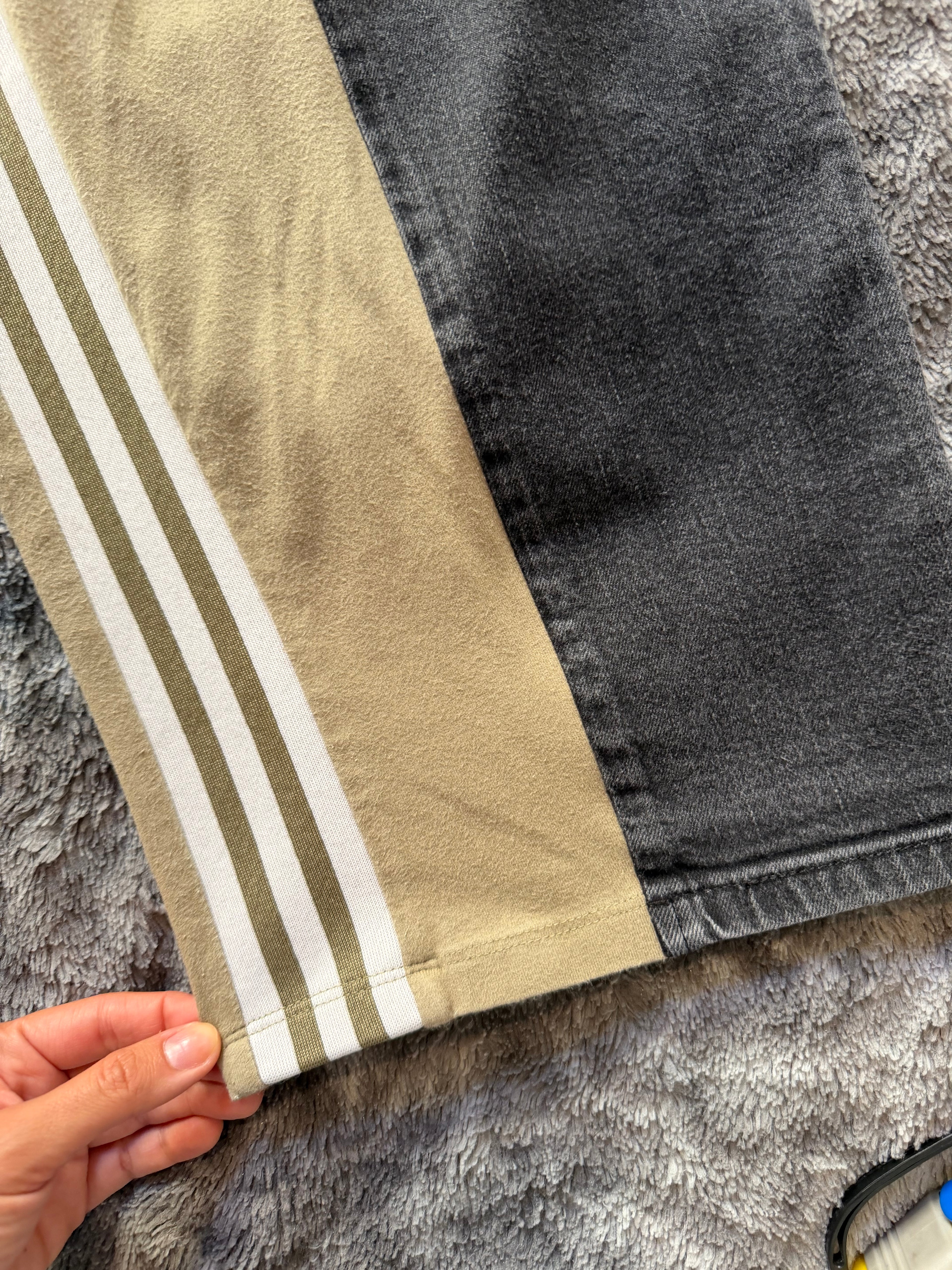 Dark Grey 3-Stripe Flared Track Pants – Green Stripes – Size S/M