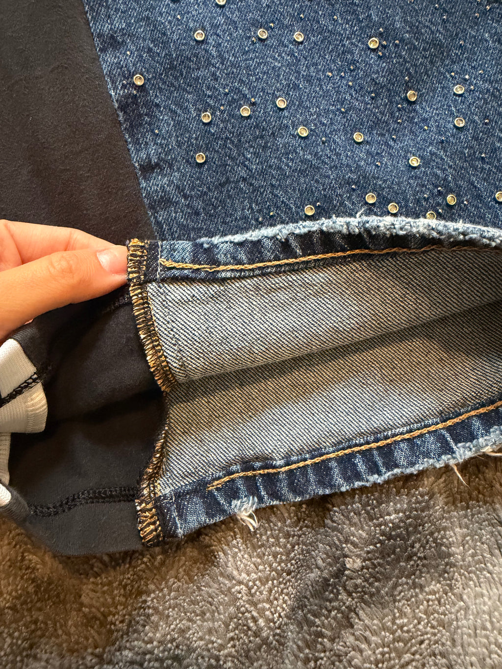 Rhinestone Three Stripe Baggy Jeans – Size S/XS