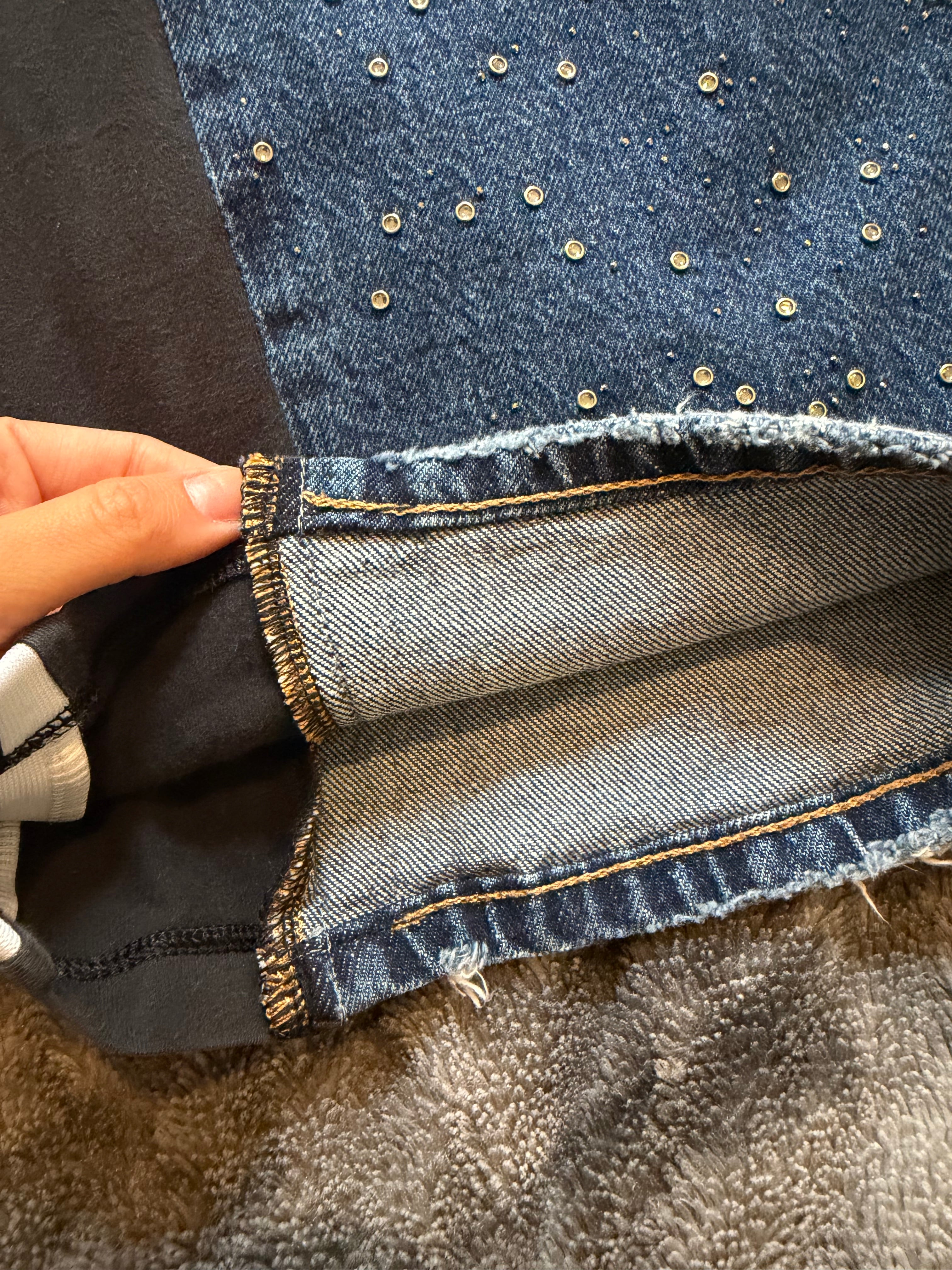 Rhinestone Three Stripe Baggy Jeans – Size S/XS