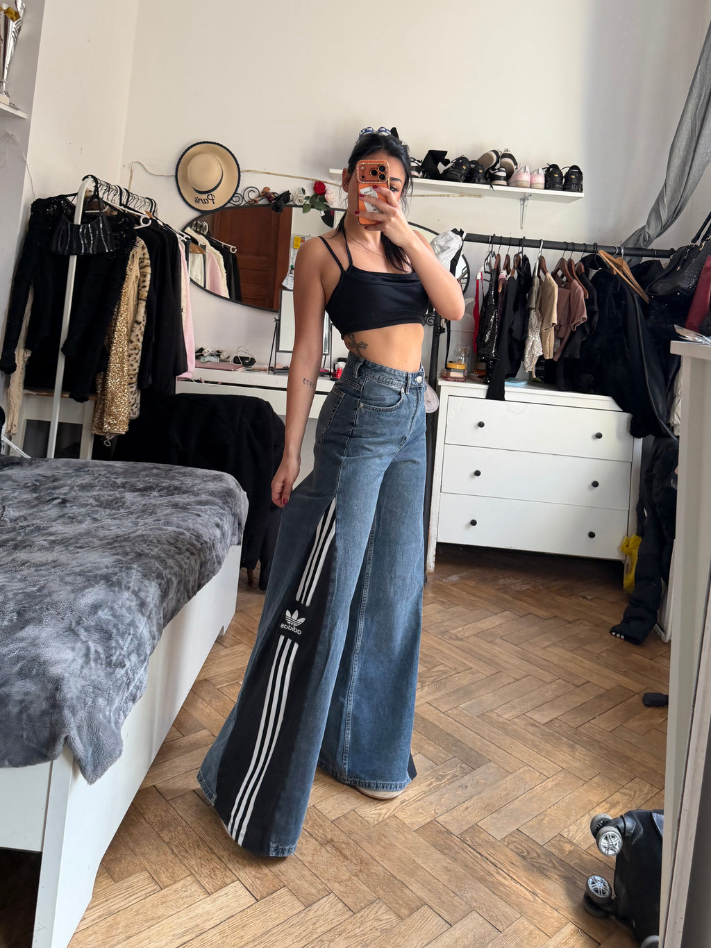 Custom Flared Jeans 3 Stripes – One of a Kind – Size S