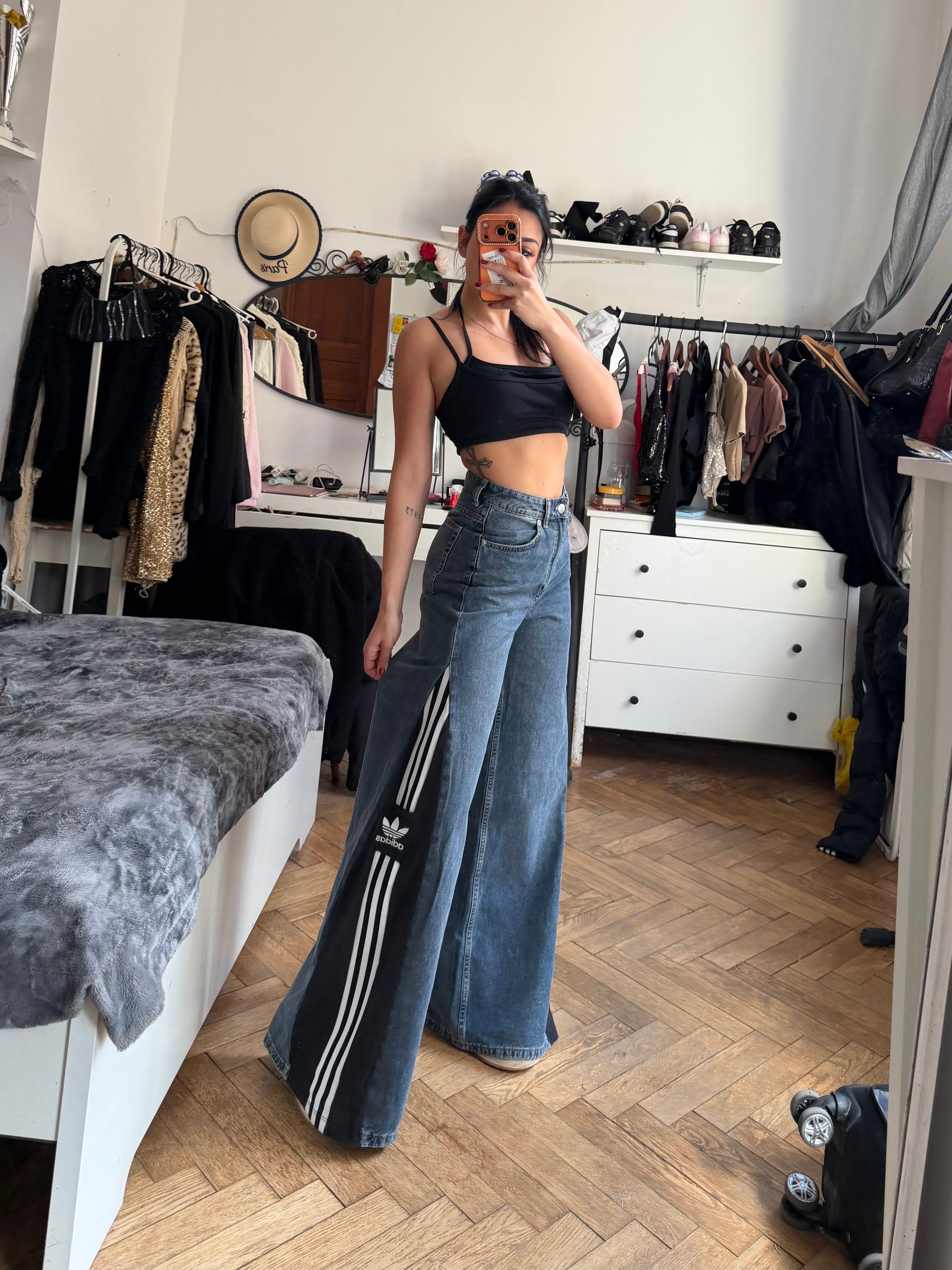 Custom Flared Jeans 3 Stripes – One of a Kind – Size S