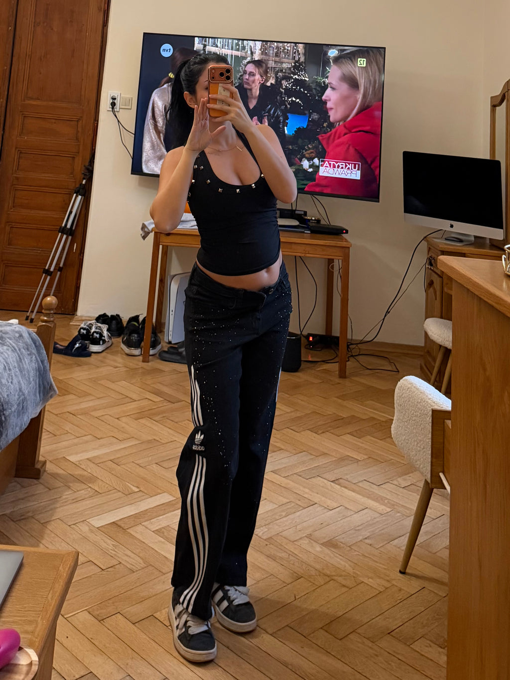 Black Diamond Three Stripes Baggy Pants – Size S/M 💎🖤