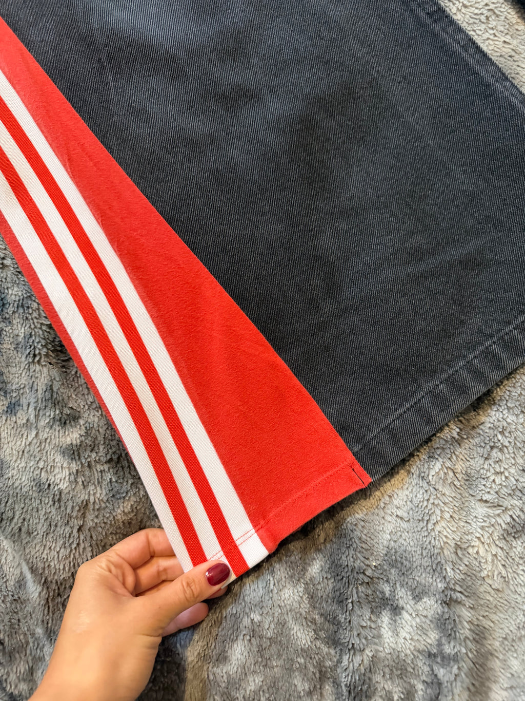 Custom Baggy Jeans Red Adidas Stripes – Size XS/S