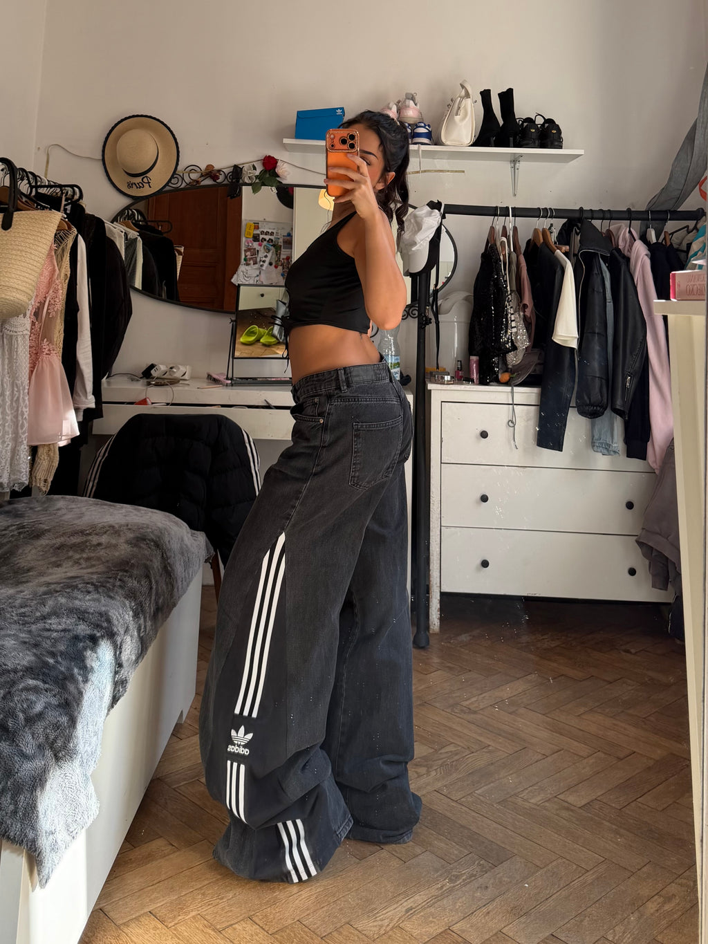 Charcoal Grey Baggy Track Pants – XL | Wide Leg | 3 Stripes Streetwear