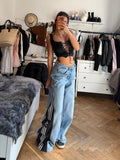 Blue Denim Baggy Jeans – Size L | Wide Leg | 3 Stripes Streetwear