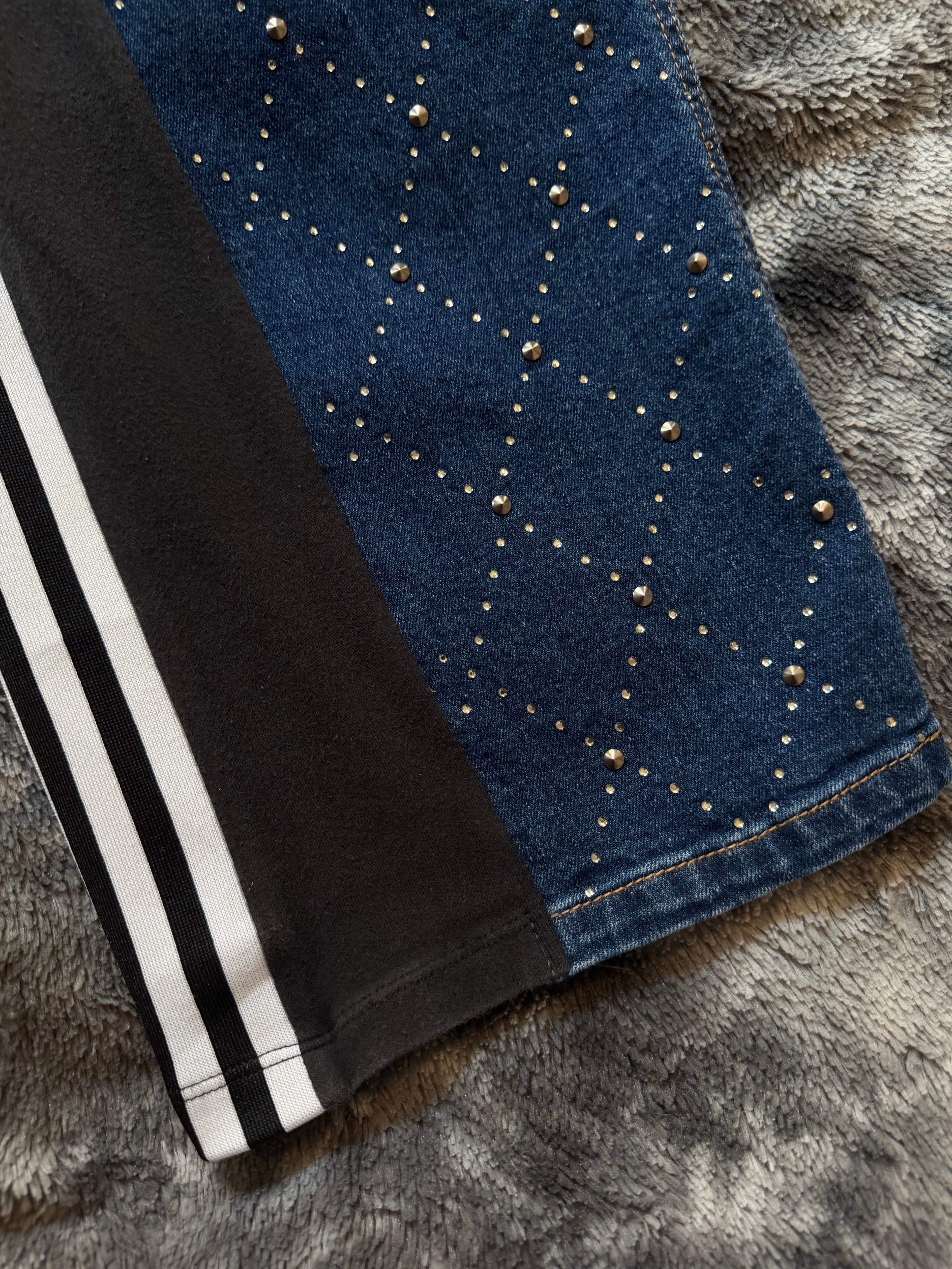 Adidas Rhinestone Wide-Leg Jeans – 3 Stripes – Size M