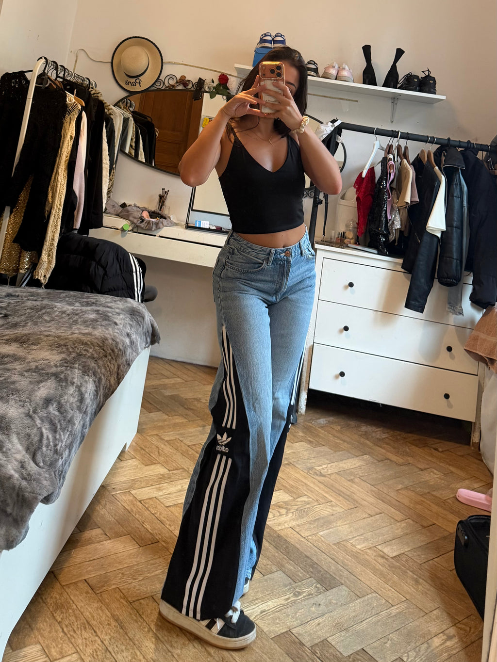💙 Custom Flared Jeans with Three Stripes – One of a Kind – Size XS/S