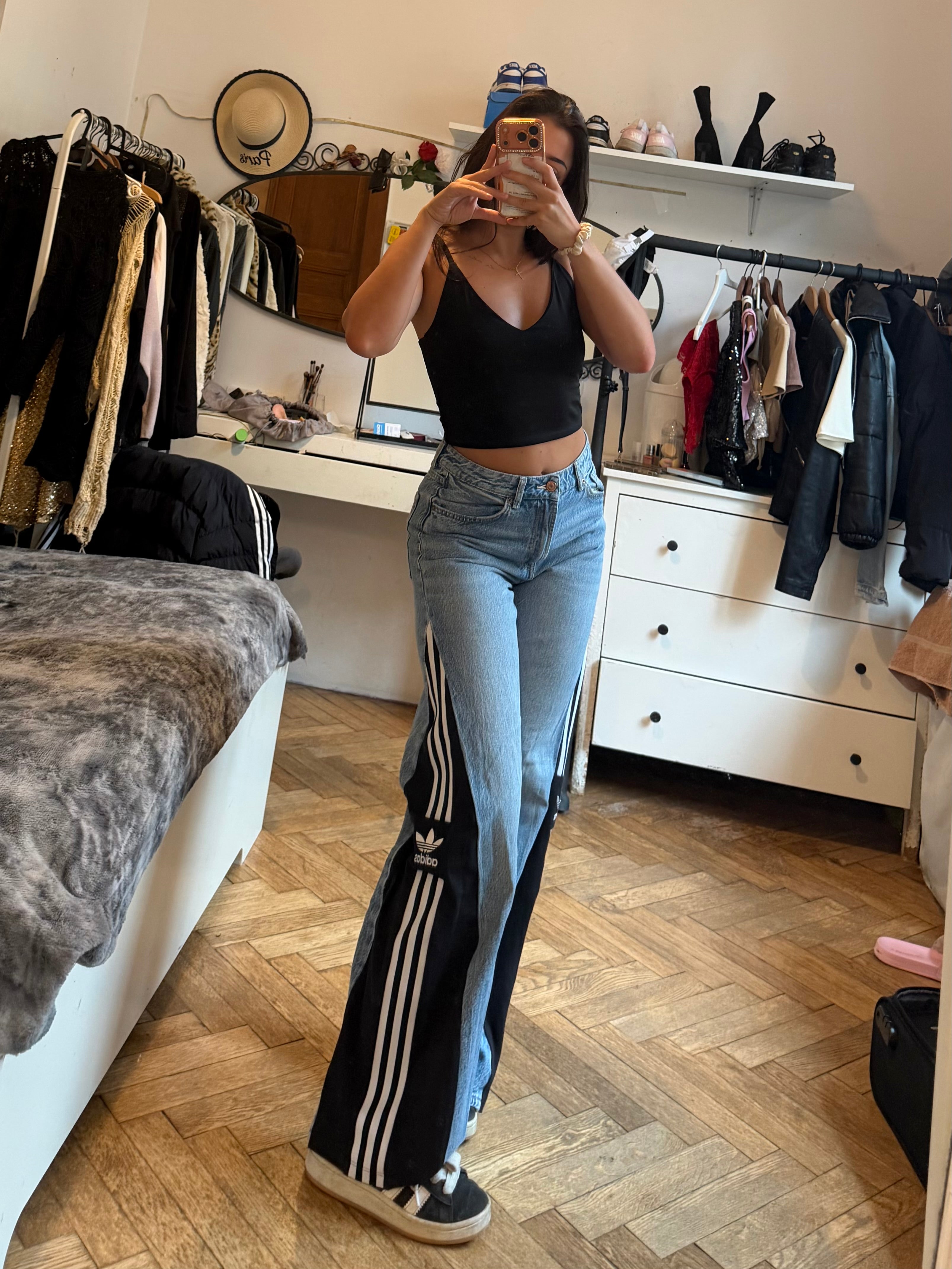 💙 Custom Flared Jeans with Three Stripes – One of a Kind – Size XS/S