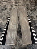 Metallic Grey Three Stripes Wide-Leg Pants – Streetwear size S