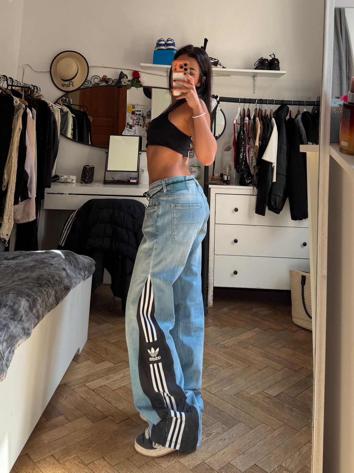 Custom Flared Jeans with Three Stripes – One of a Kind – Size M/L