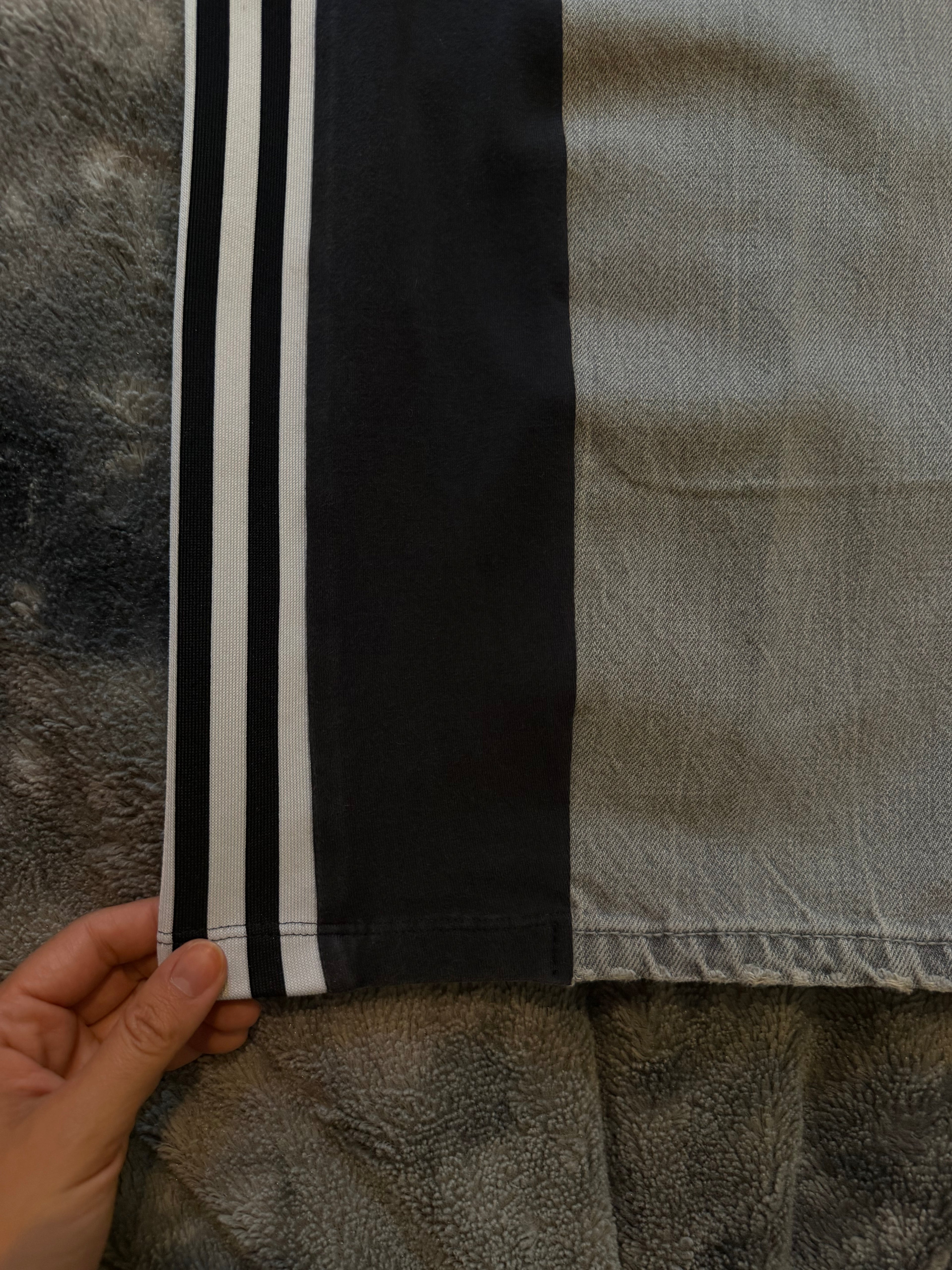 🩶 Custom Grey Jeans with Three Stripes – One of a Kind – Size M/L