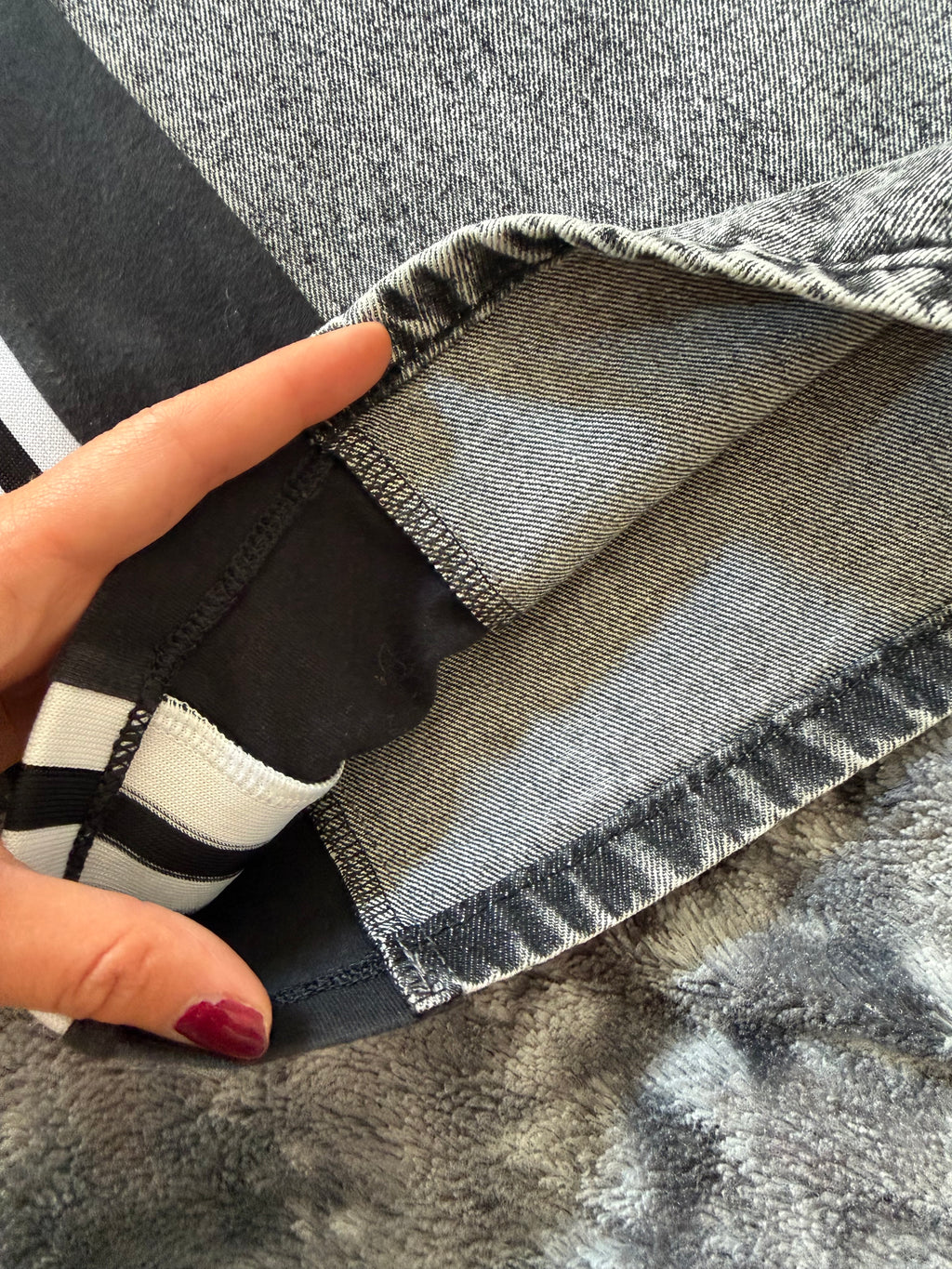 Custom Grey Wide Leg Jeans with Three Stripes – One of a Kind – Size XXS/XS