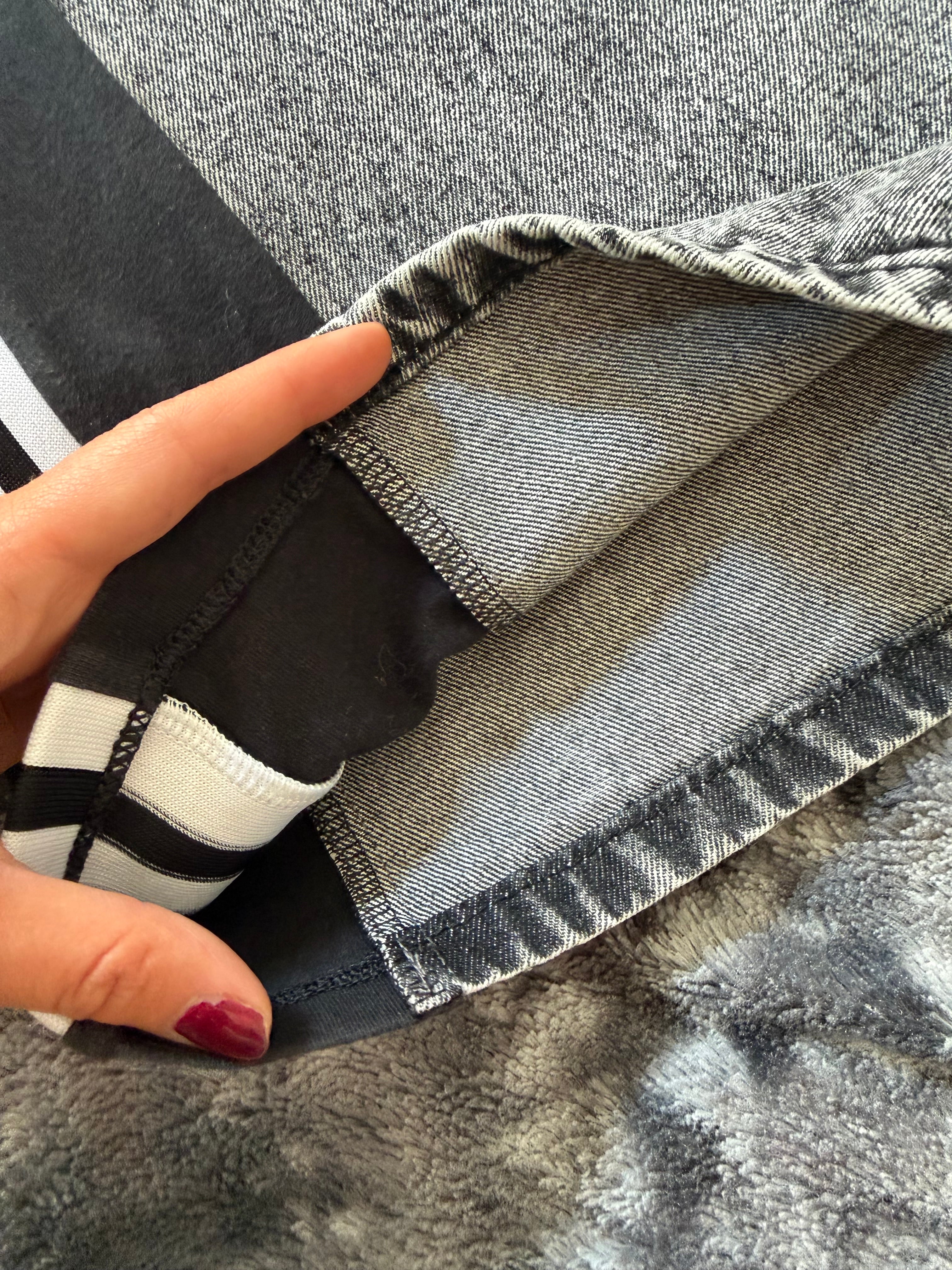 Custom Grey Wide Leg Jeans with Three Stripes – One of a Kind – Size XXS/XS