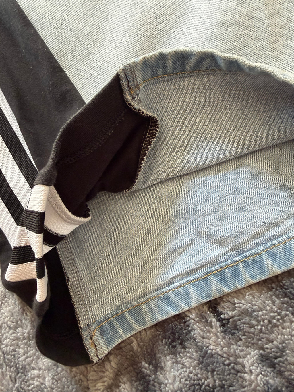 Custom Jeans with Three Stripes & Pink Pocket – One of a Kind – Size S