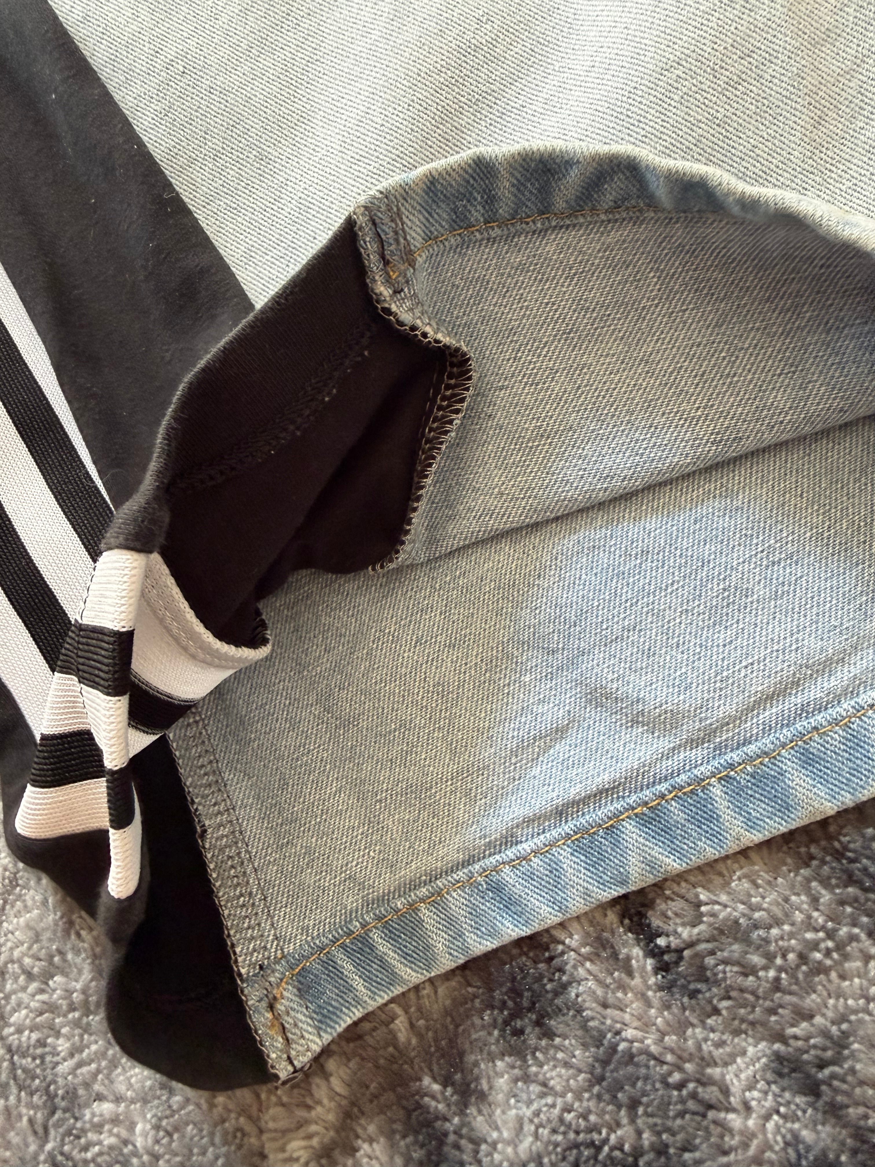 Custom Jeans with Three Stripes & Pink Pocket – One of a Kind – Size S