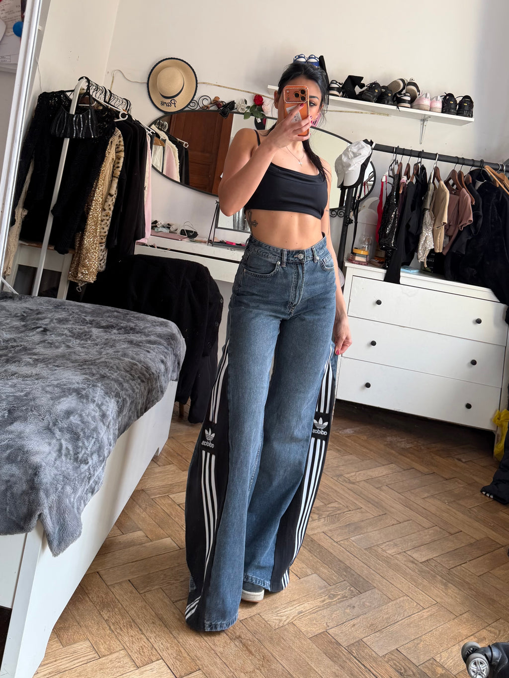 Custom Flared Jeans 3 Stripes – One of a Kind – Size S