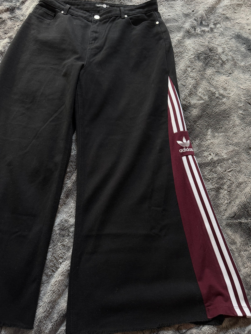 Custom Black Flared Jeans with Burgundy Bell Bottoms – One of a Kind – Size XXXL