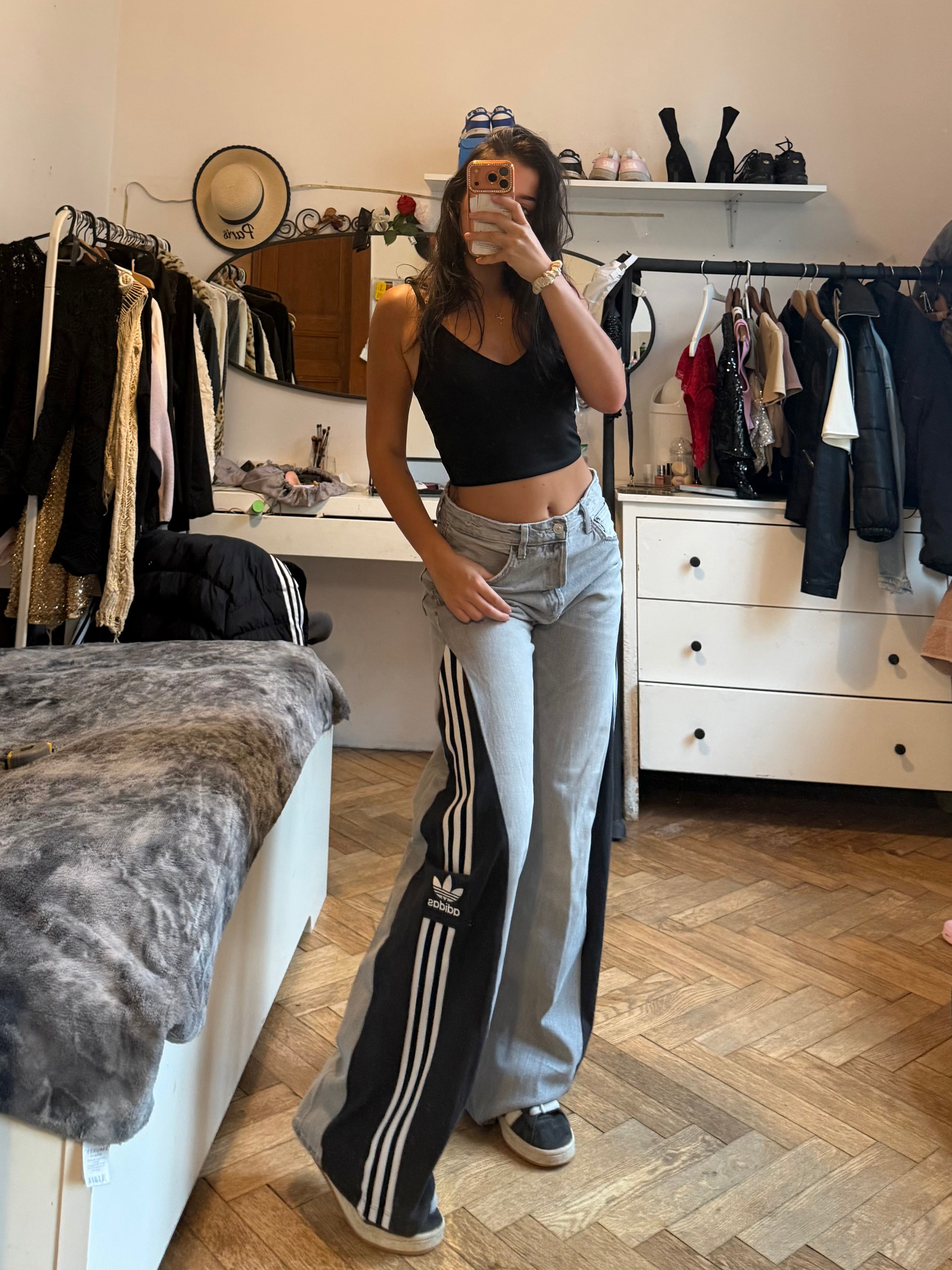 🩶 Custom Grey Jeans with Three Stripes – One of a Kind – Size M/L
