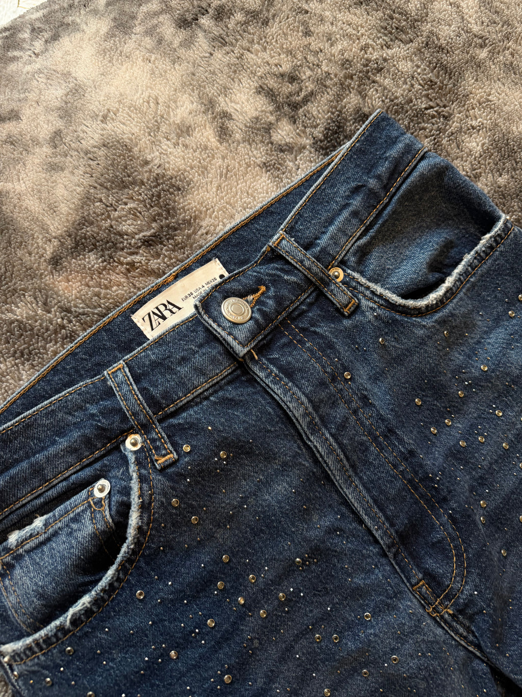 Rhinestone Three Stripe Baggy Jeans – Size S/XS