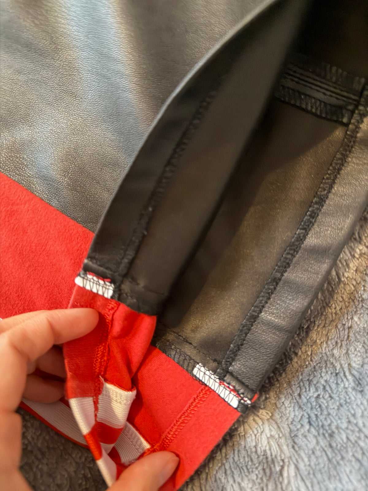 Black Leather 3-Stripes Red Flare Pants – Size S/XS