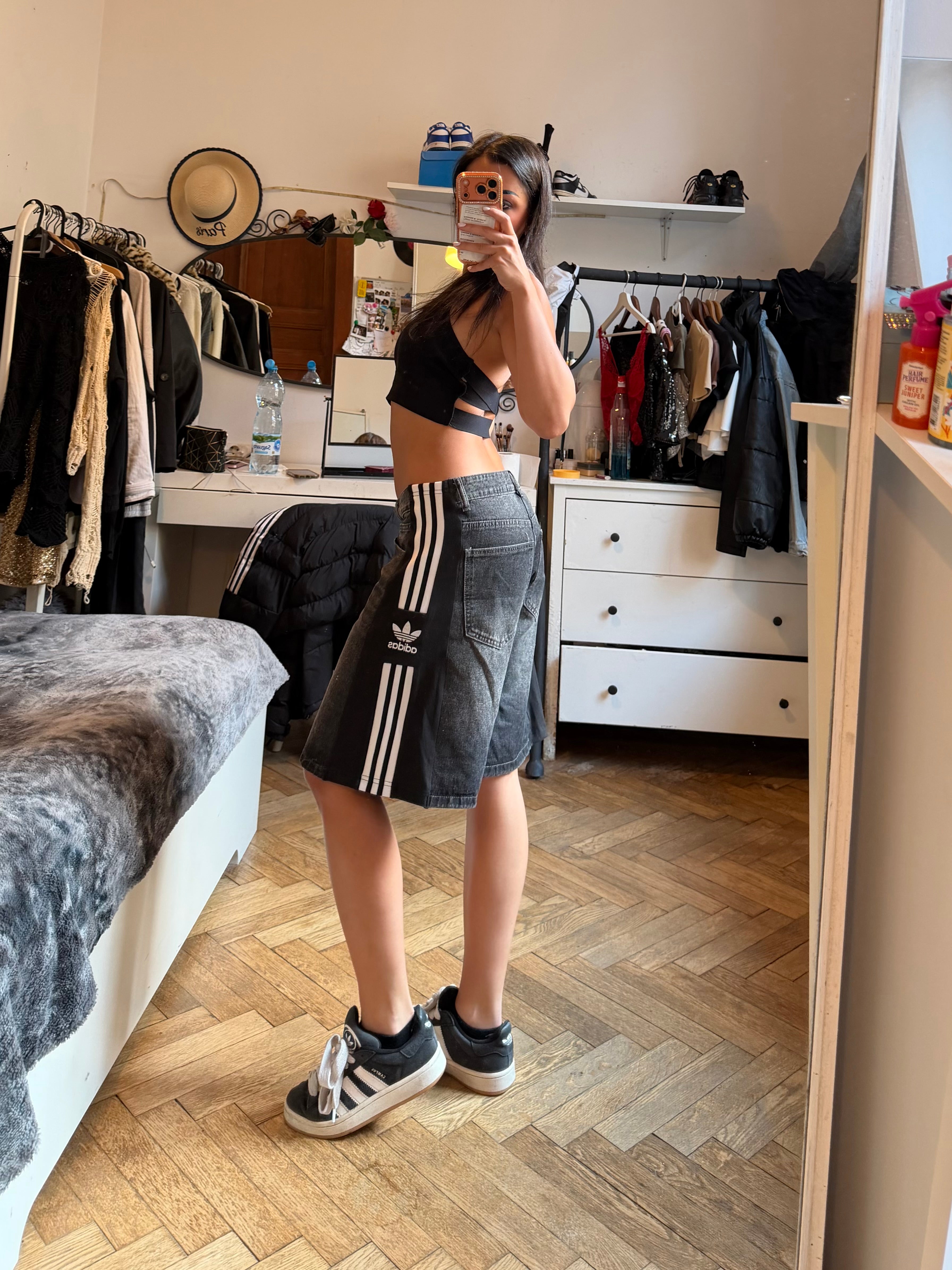 Custom Black/Grey Denim Shorts – One of a Kind – Size M/L
