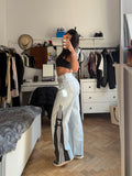 Custom Jeans with Three Stripes & Pink Pocket – One of a Kind – Size S