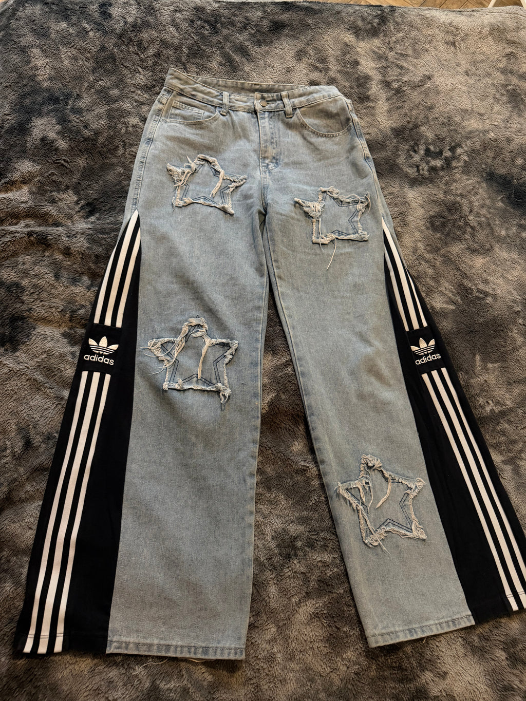 Star Denim 3-Stripes Wide-Leg Jeans – Size M