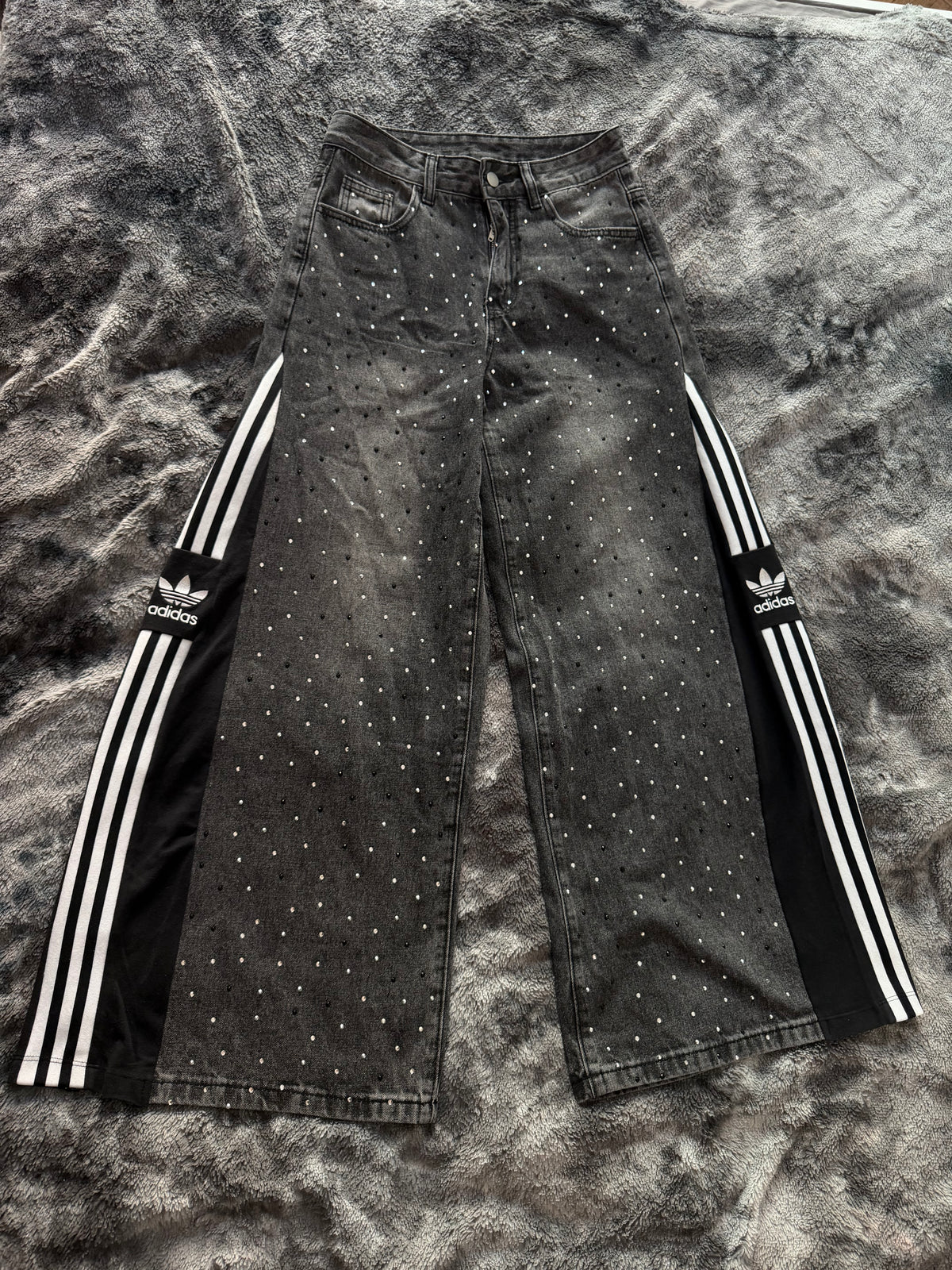 Dark Grey 3-Stripes Diamond Wide Leg Pants – XS/S 🩶💎