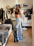 Light Blue Denim 3-Stripe Oversized Jeans – Wide Leg – Size L/M