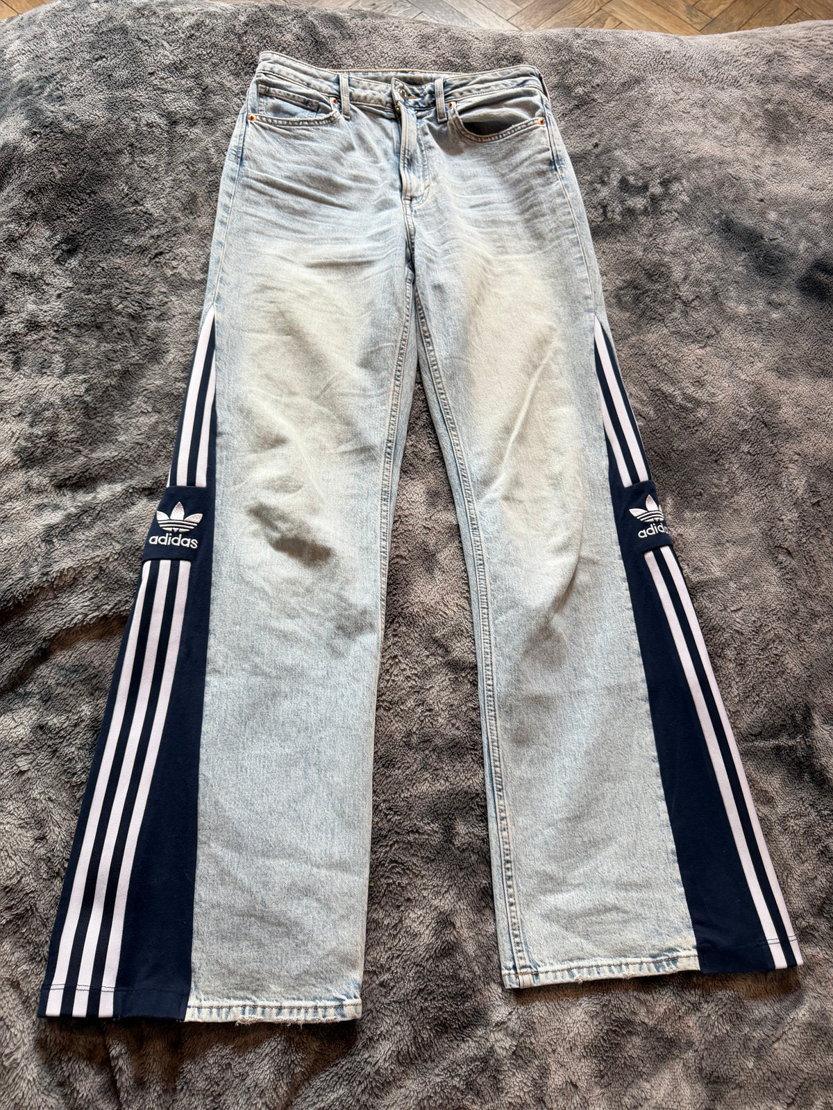 Custom Flared Jeans with Navy Bell Bottoms – One of a Kind – Size M