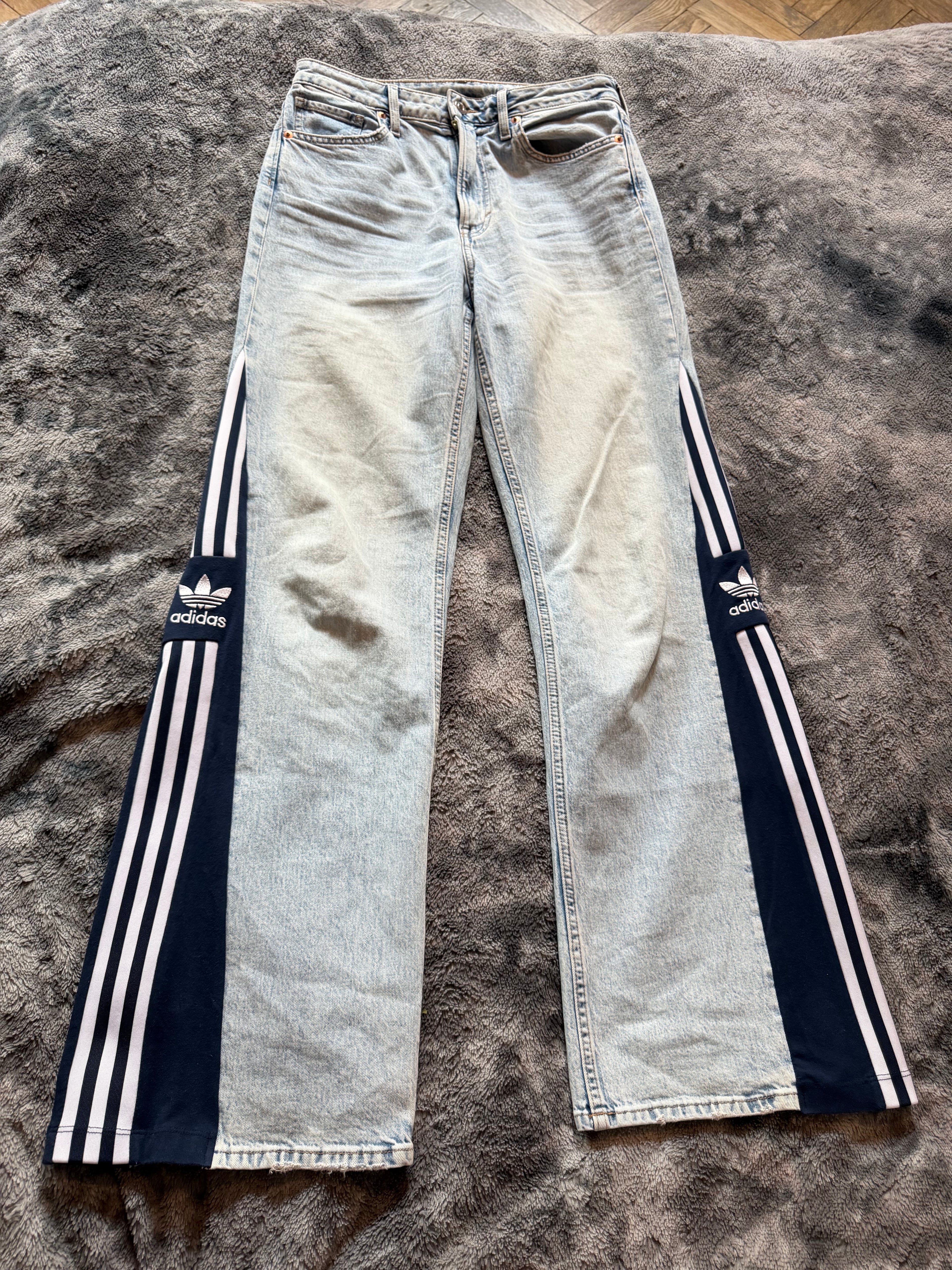 Custom Flared Jeans with Navy Bell Bottoms – One of a Kind – Size M