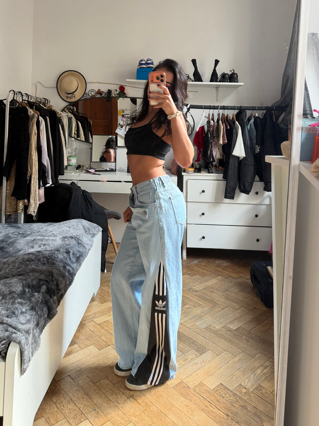 Custom Three-Stripes Jeans with Decorative Belt – One of a Kind – Size M/S