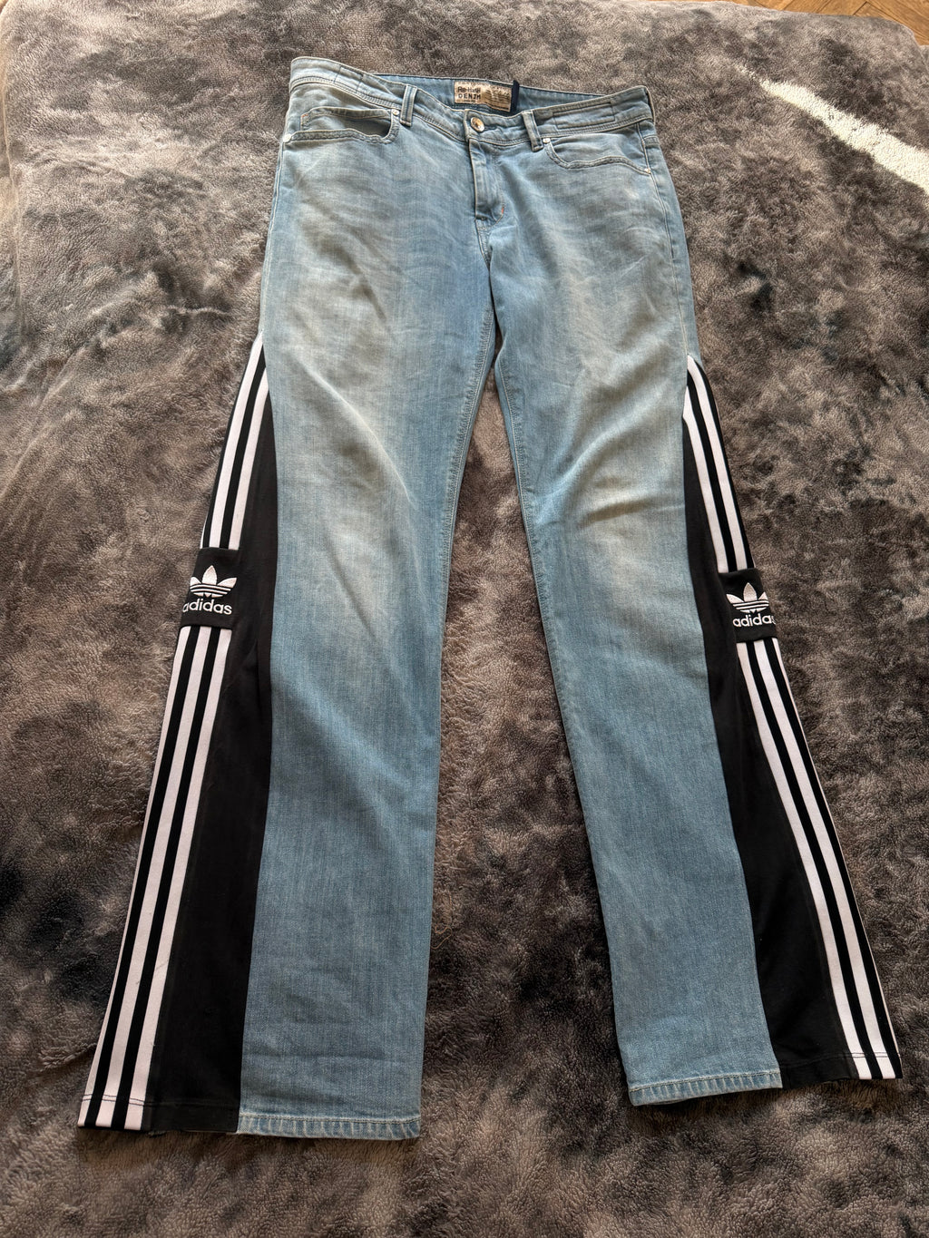Custom Flared Jeans with Three Stripes – One of a Kind – Size M/L