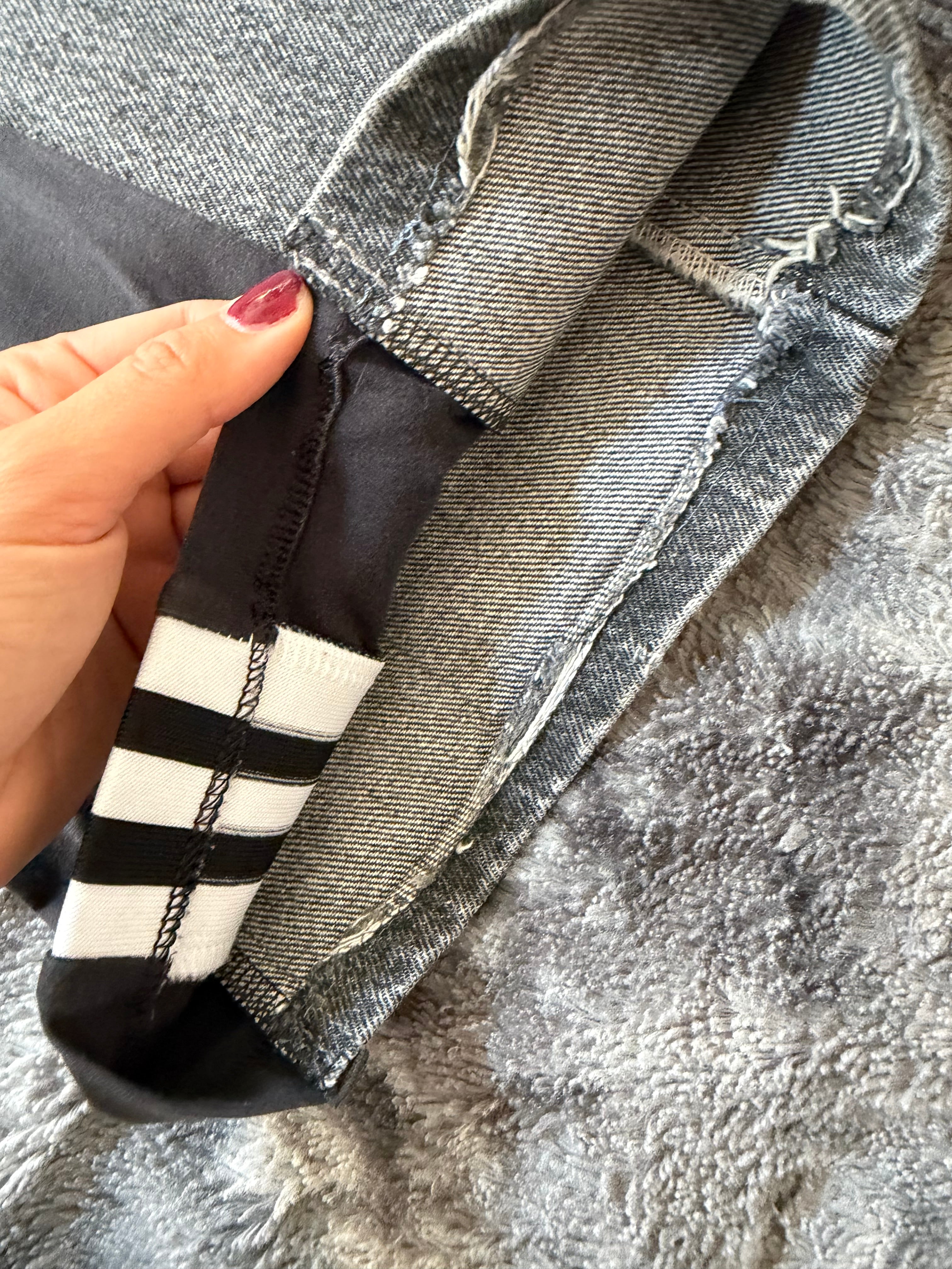 Custom Dark Grey Jeans with Three Stripes – One of a Kind – Size S/M